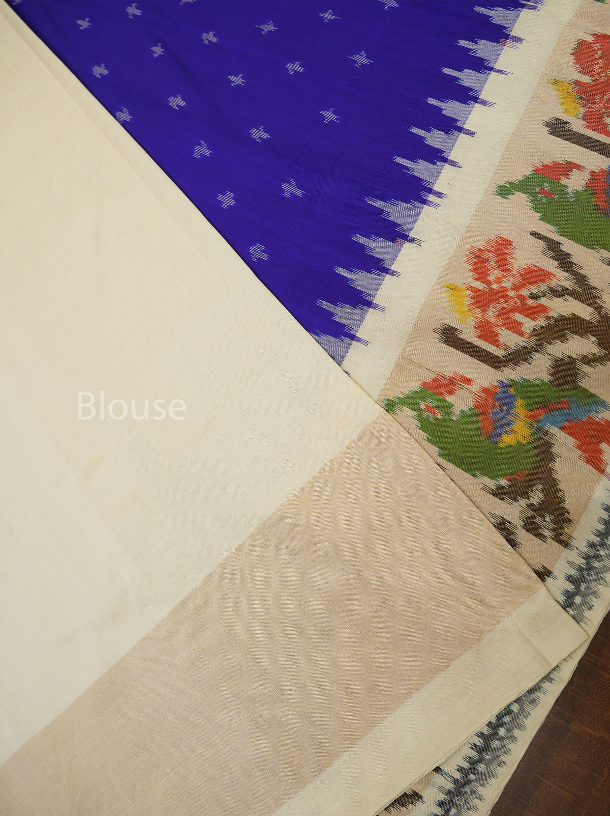 Ms Blue With Off White Pochampally Silk Saree