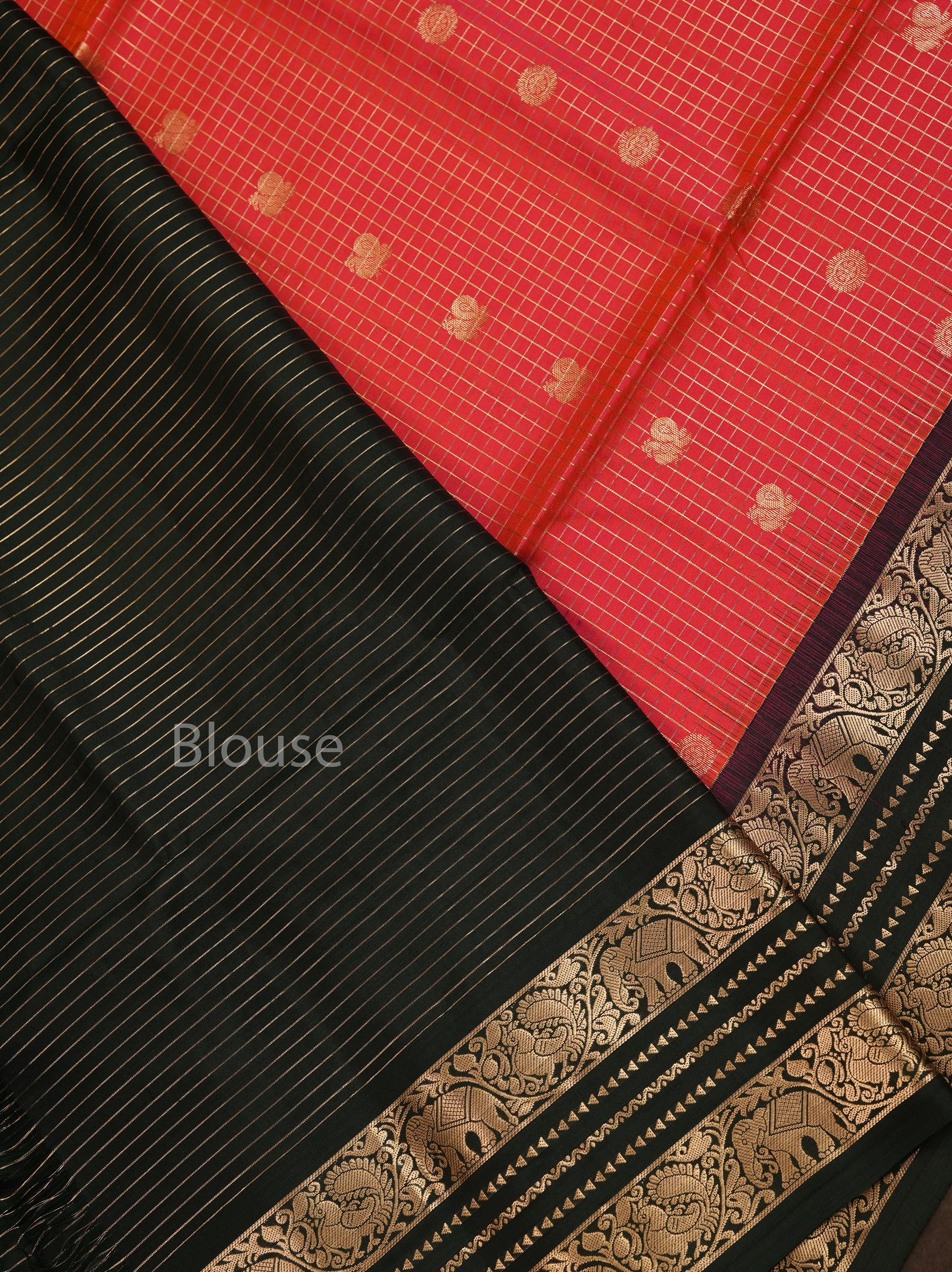 Orange With Dark Bottle Green Pure Soft Silk Saree