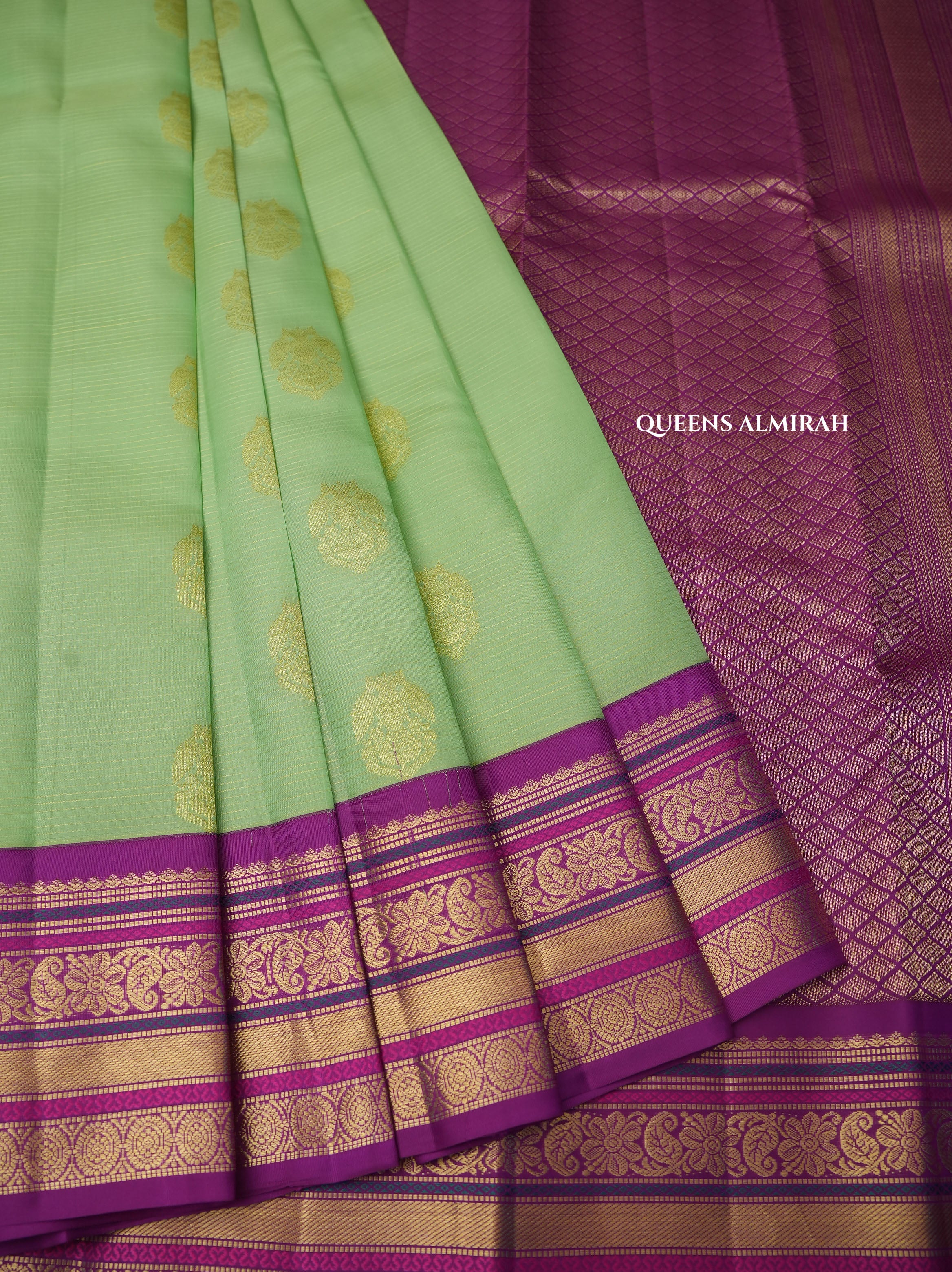 Mint Green With Purple Pure Kanchivaram Silk Saree