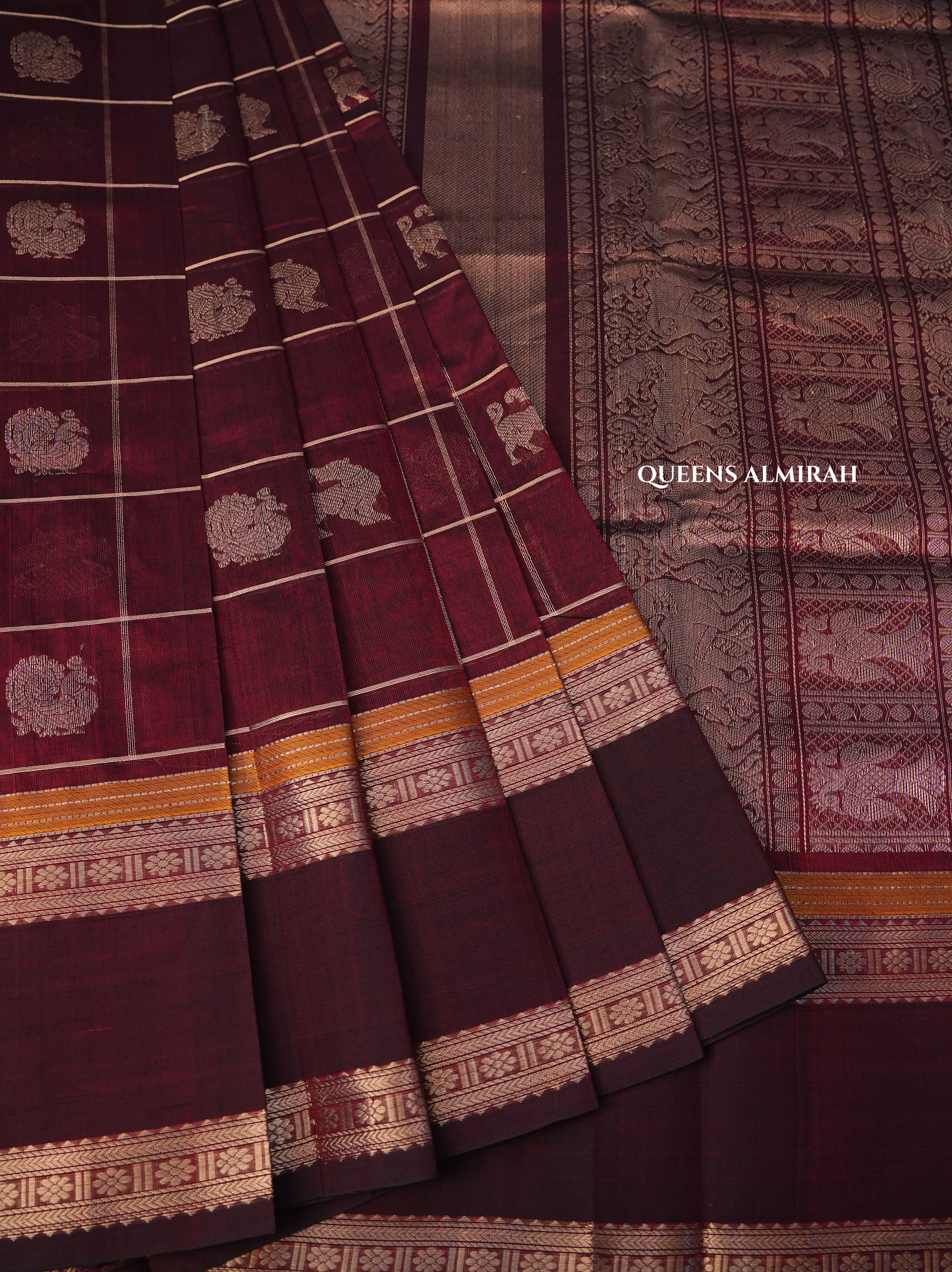 Dark Maroon Chettinad Silk Cotton Saree