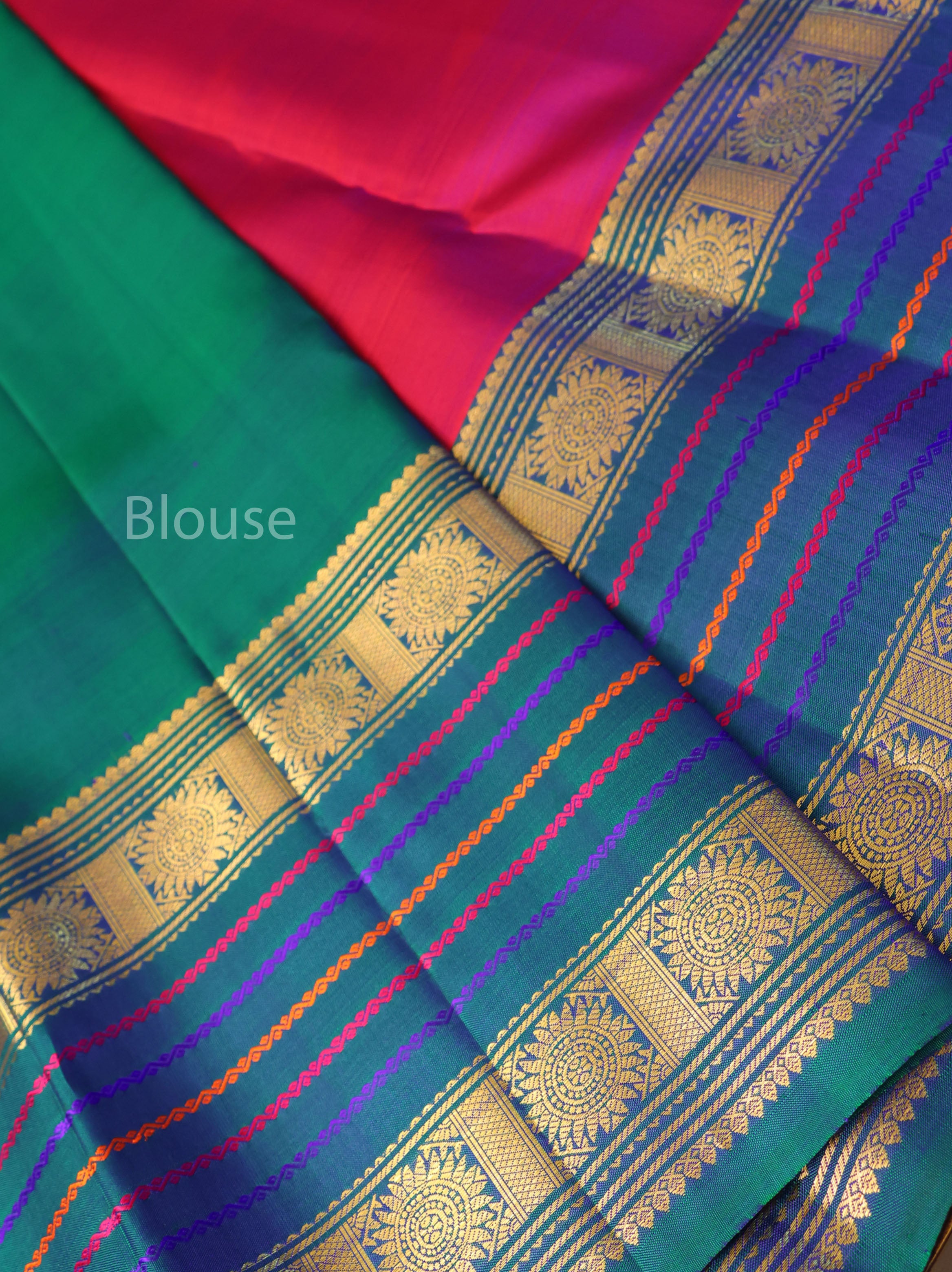 Vadamalli Purple With Peacock Blue Pure Kanchivaram Silk Saree