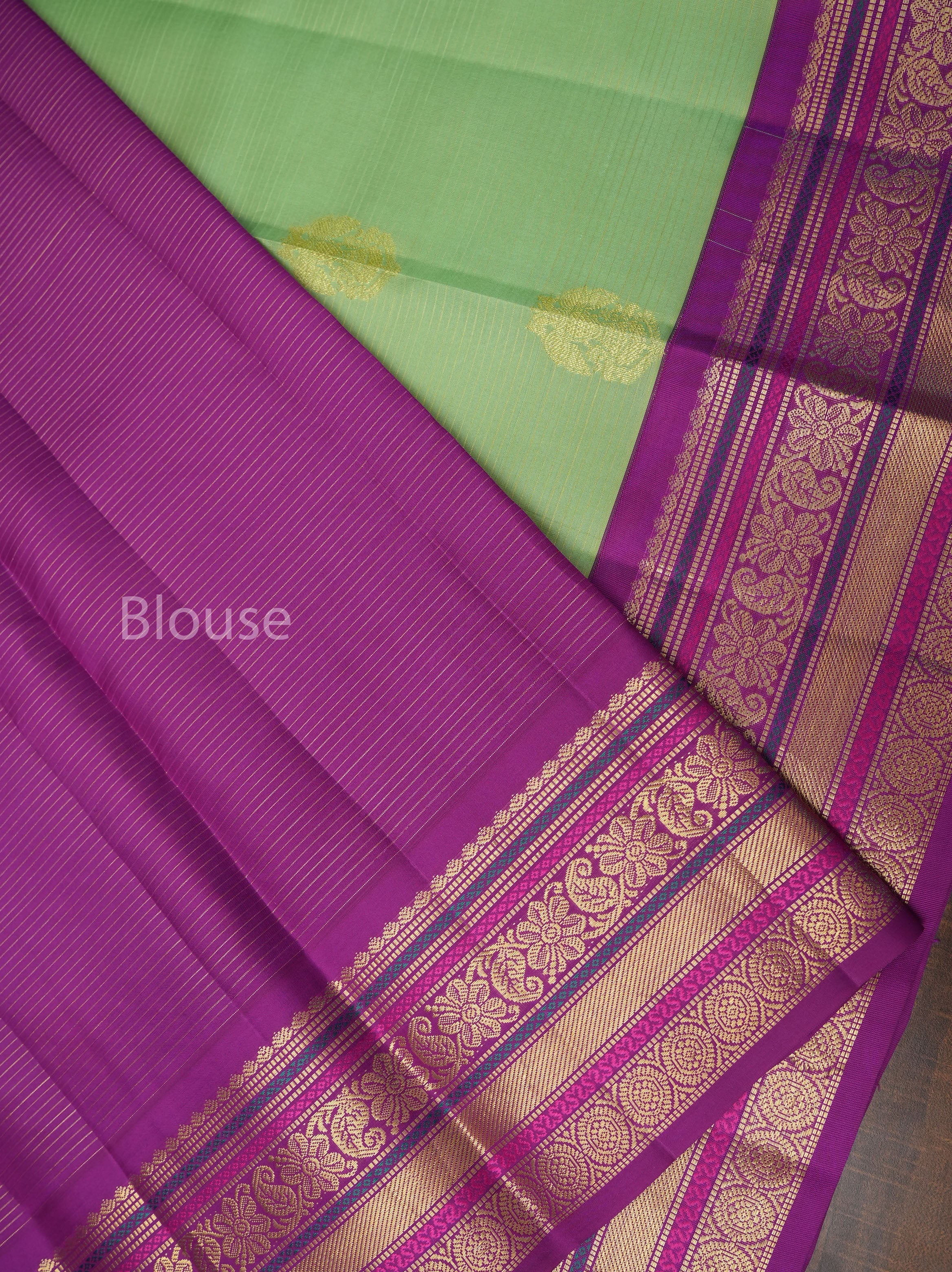 Mint Green With Purple Pure Kanchivaram Silk Saree