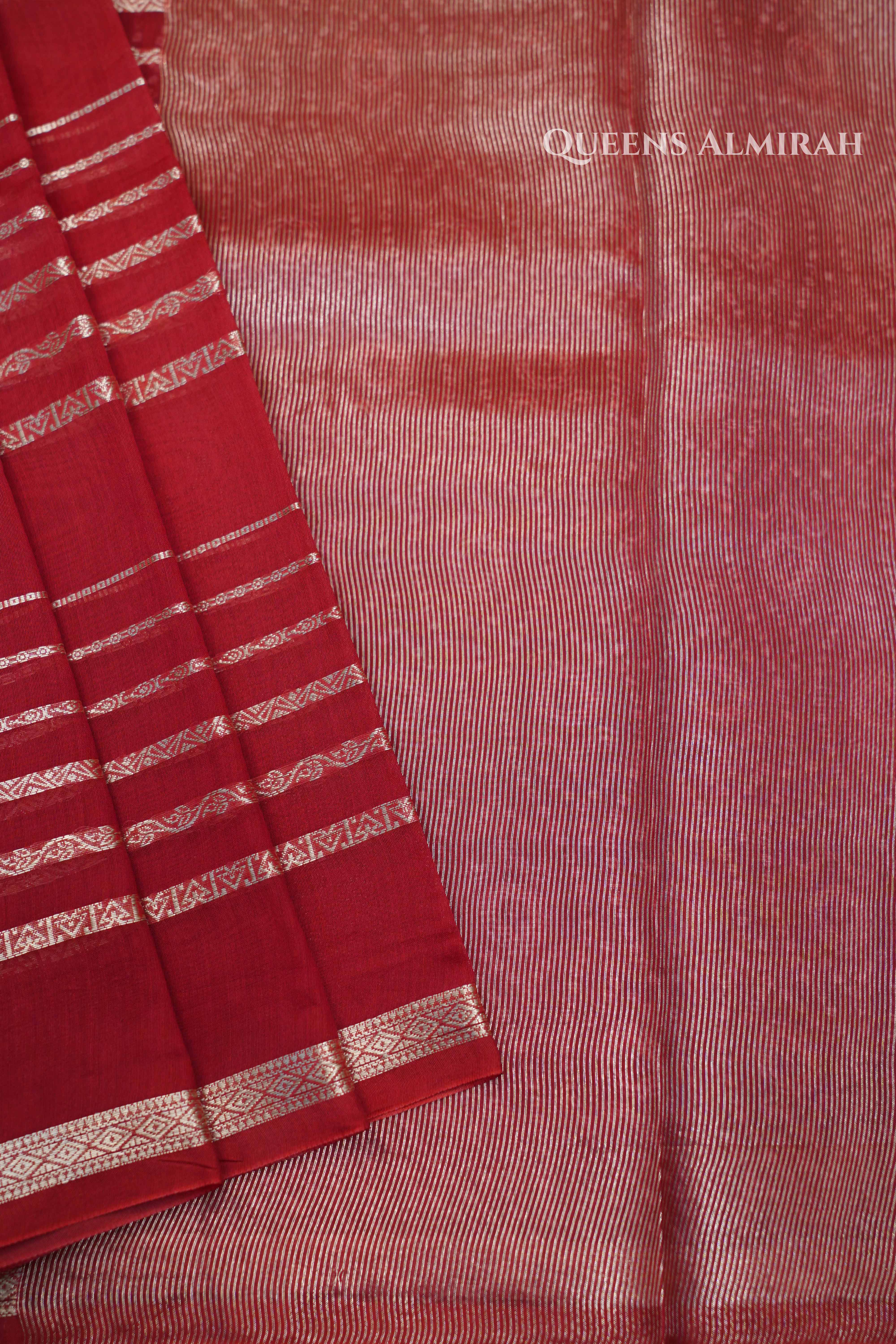 Red Brown Chanderi Silk Cotton Saree