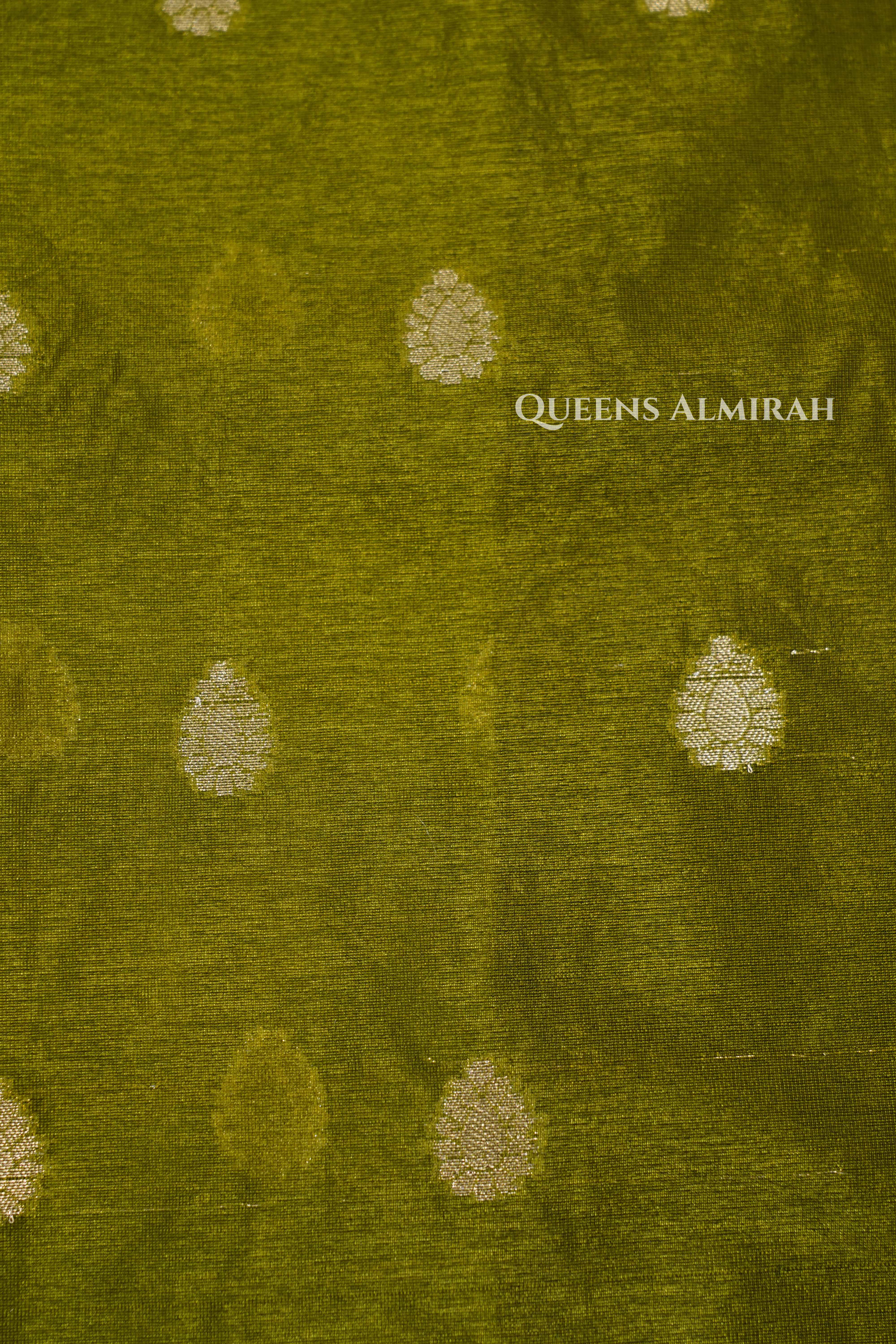 Olive Green With Black Semi Banarasi Silk Saree