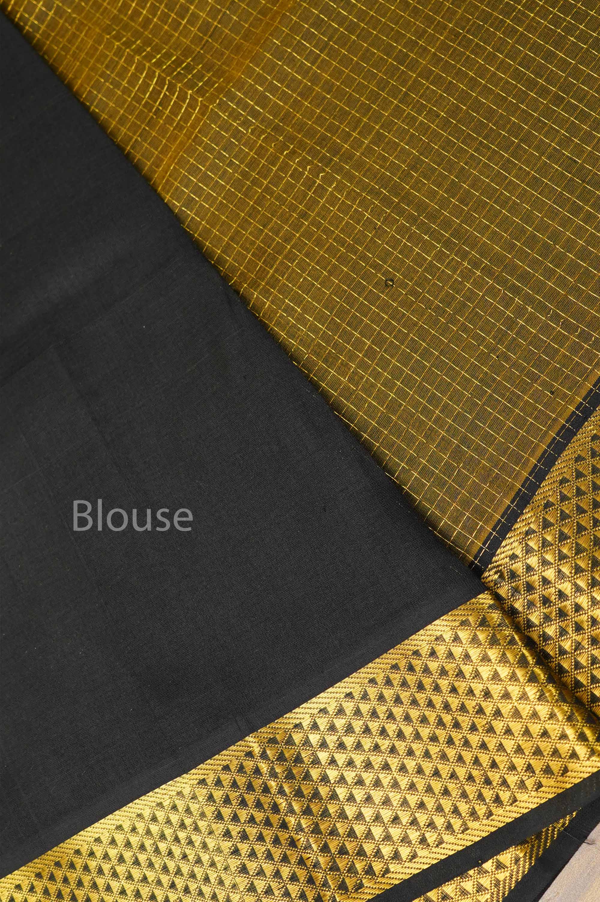 Mustard Green With Black Pure Silk Cotton Saree