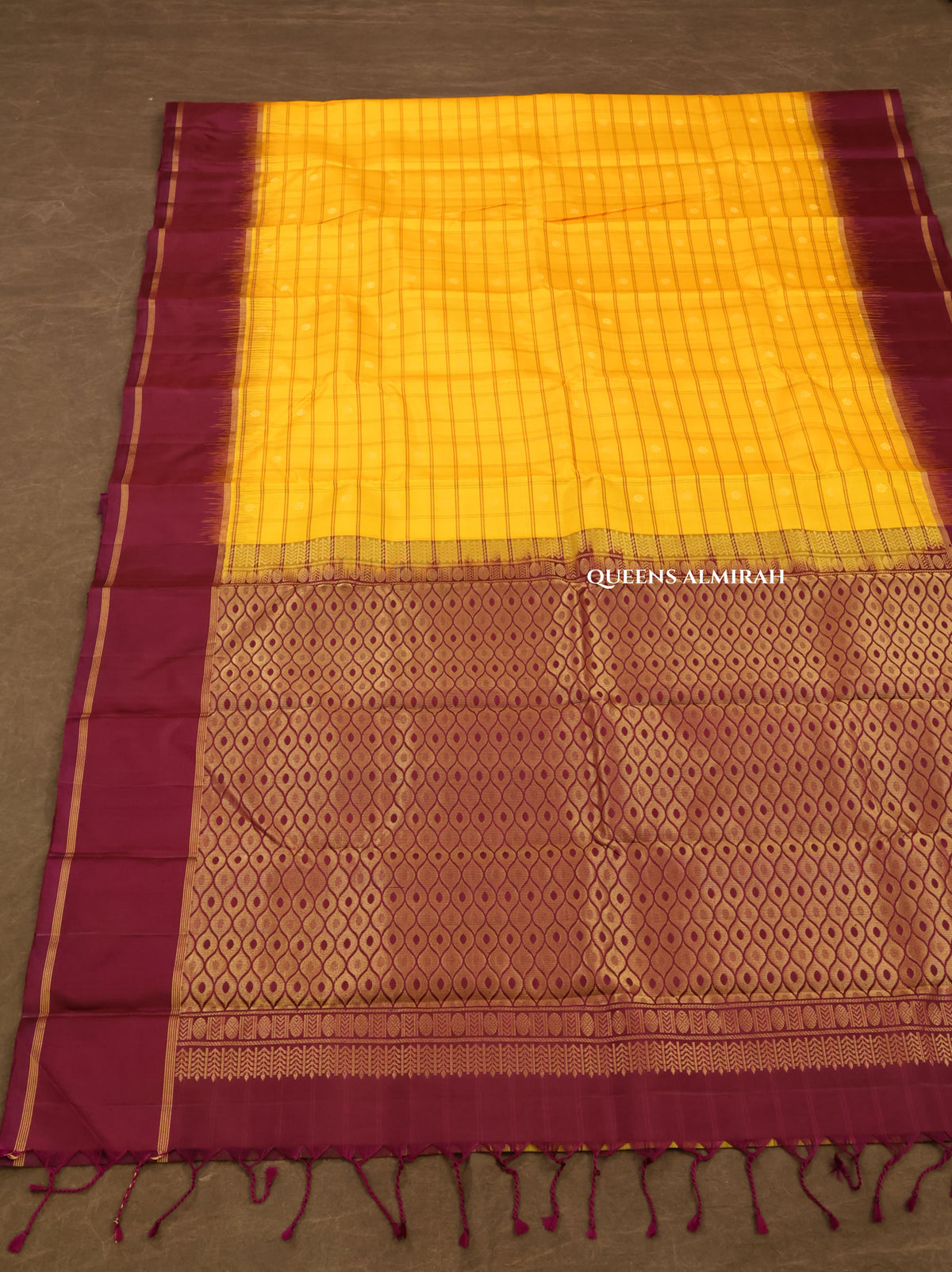 Yellow With Maroon Pure Kanchivaram Silk Saree