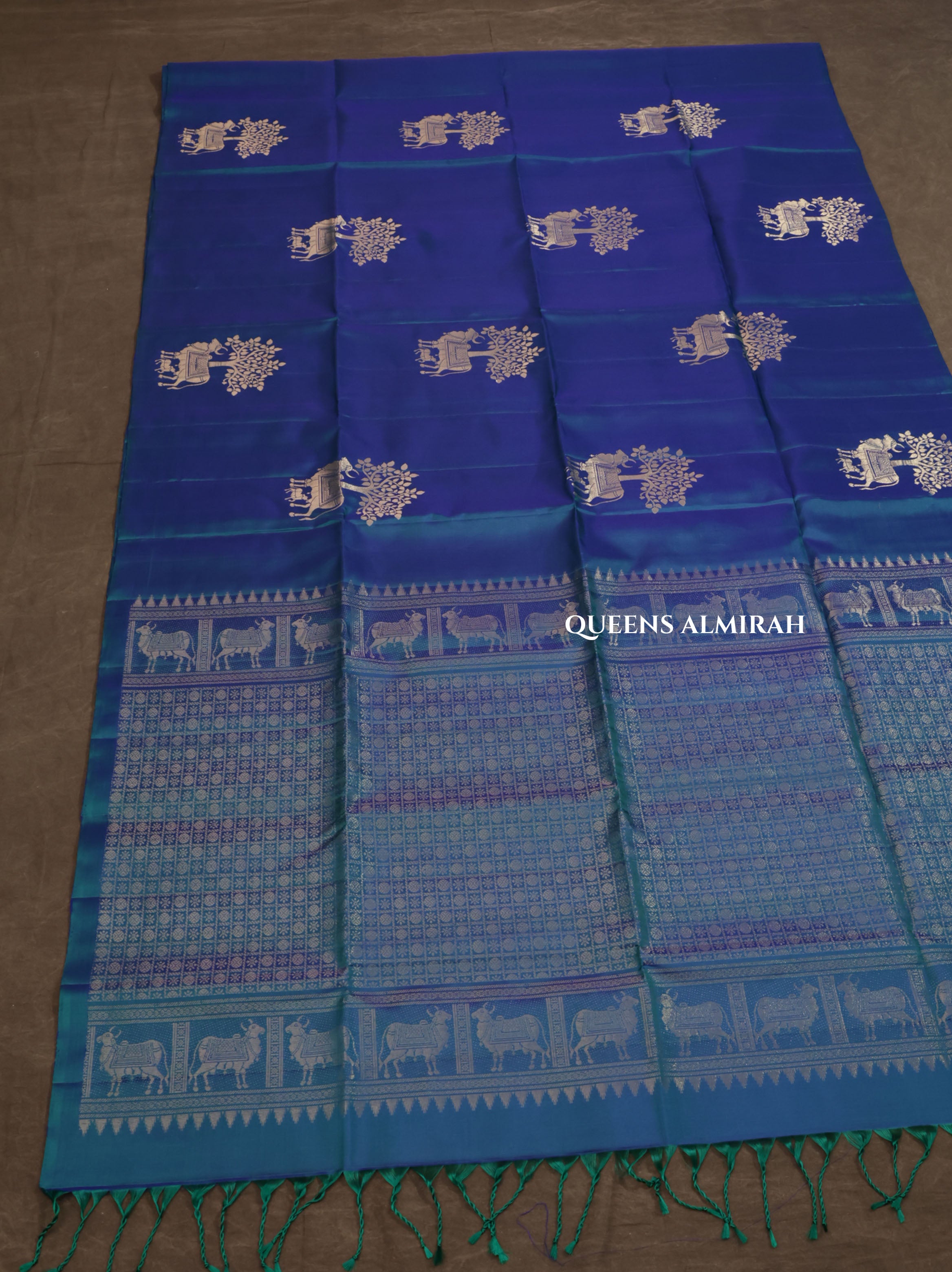 Peacock Blue Pure Soft Silk Saree