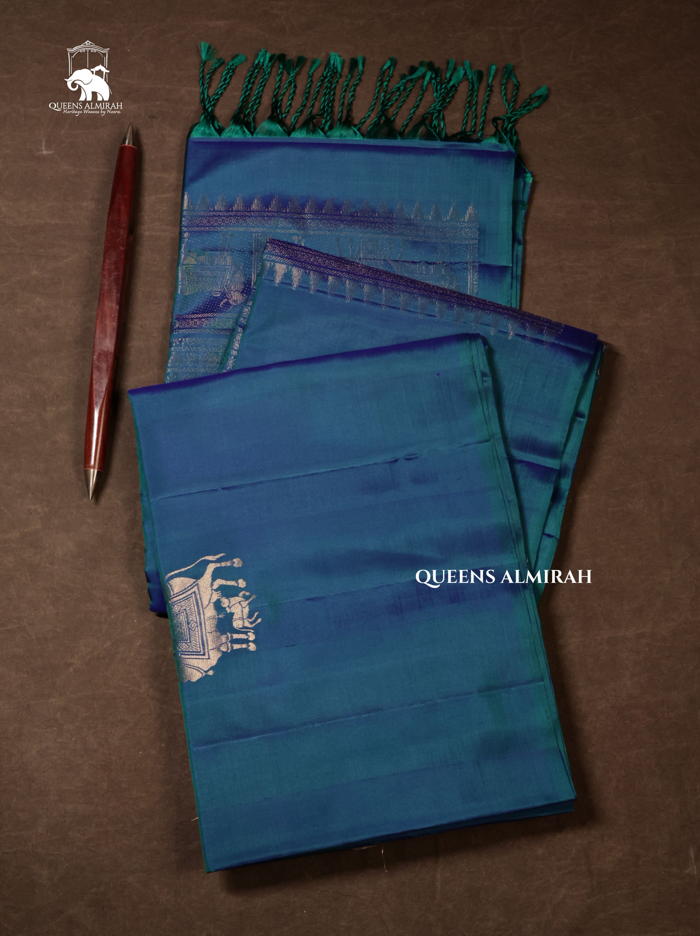 Peacock Blue Pure Soft Silk Saree