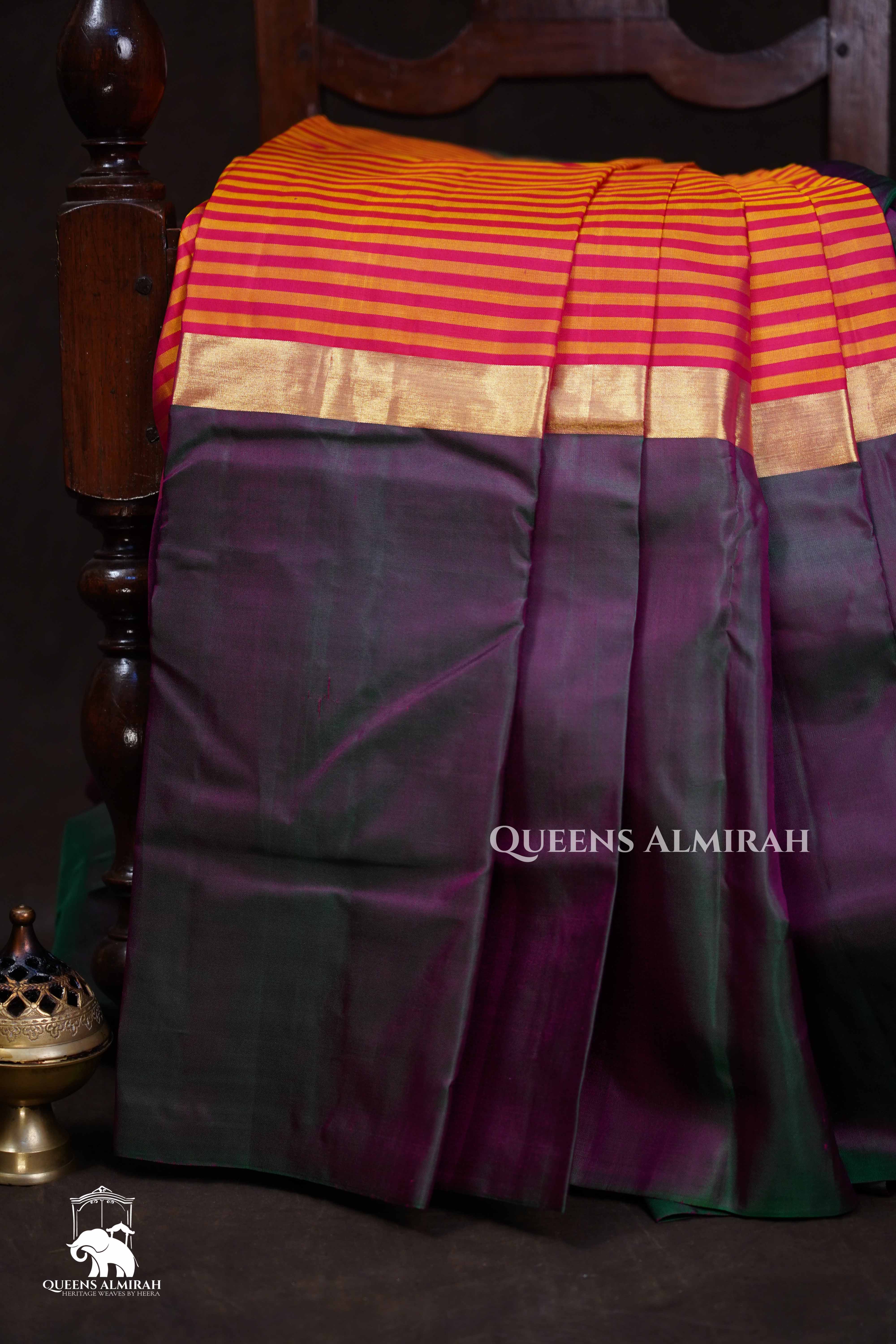 Purple With Stripes Pure Kanchivaram Silk Saree