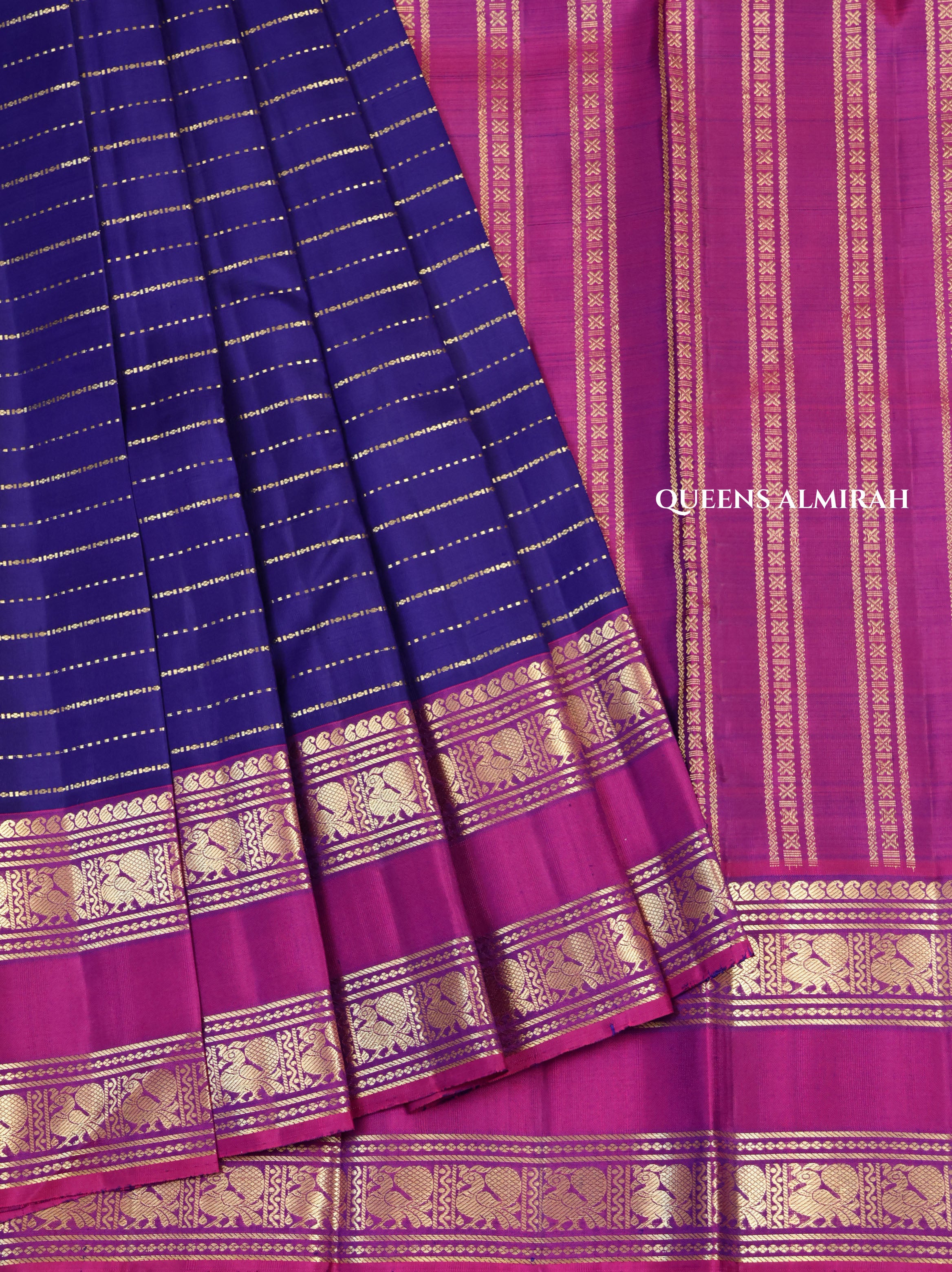 Blue With Pink Pure Kanchivaram Silk Saree