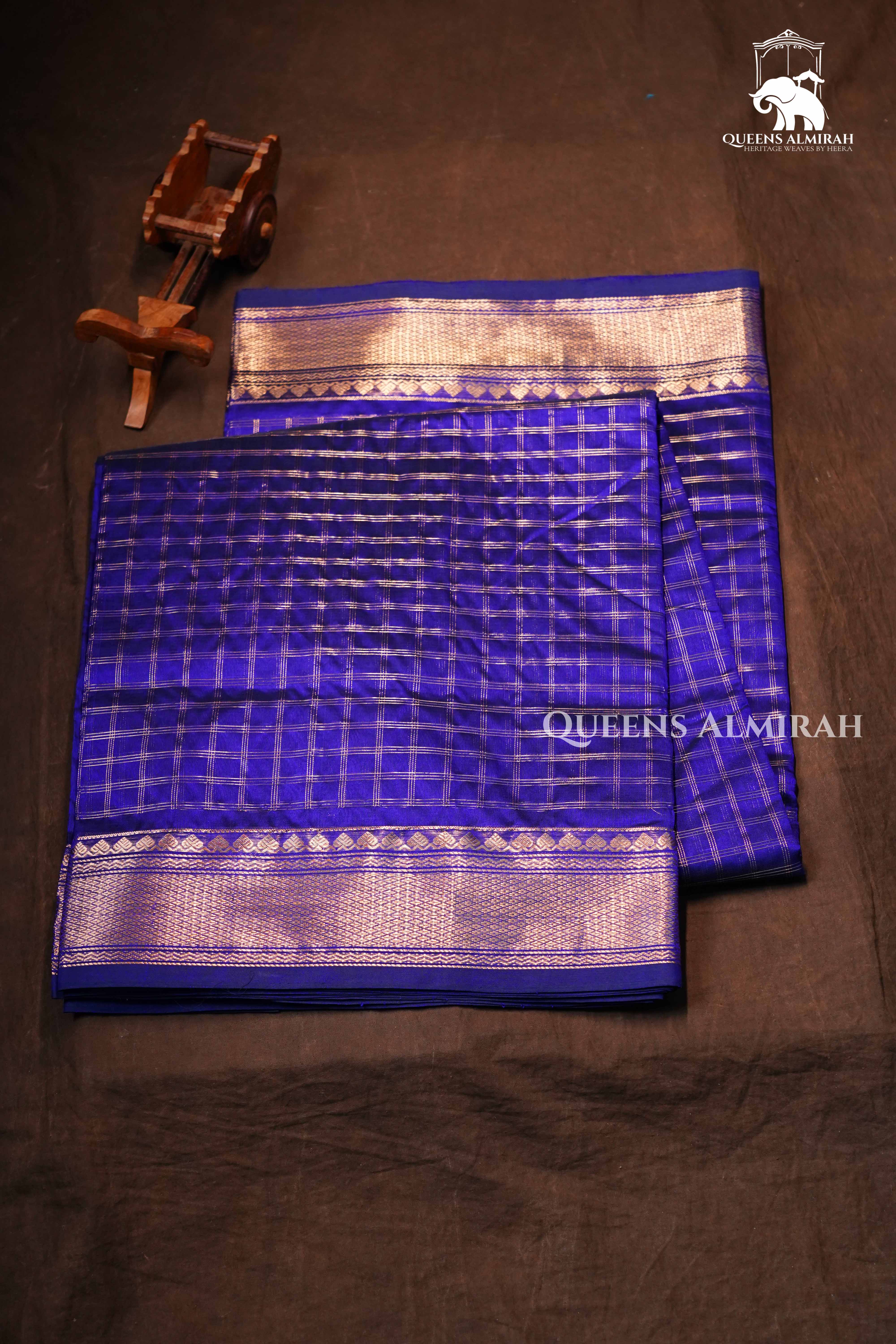 Dark Navy Blue Karaikudi Chettinad Silk Cotton Saree
