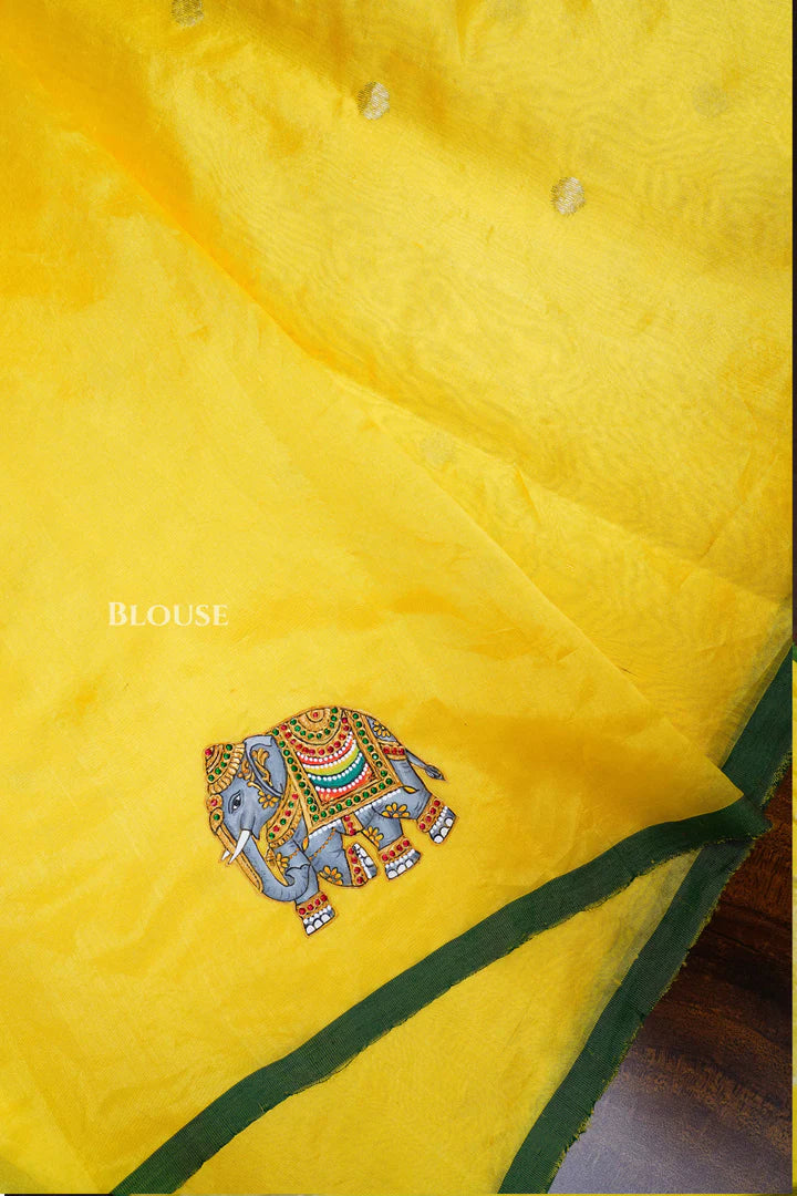 Yellow Gajamukhi Katan Chanderi Silk Saree