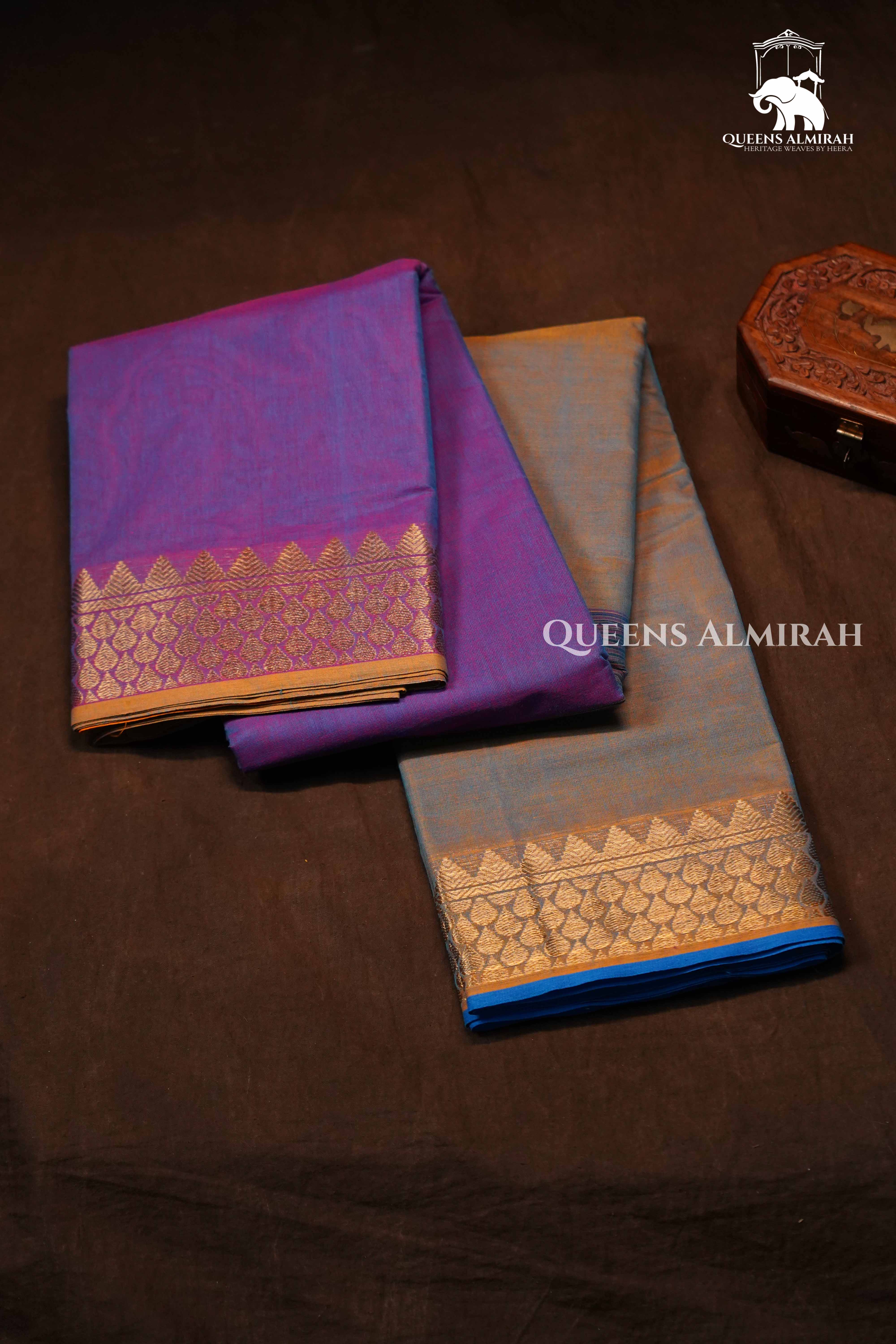 Purple With Grey Chettinad Cotton Saree
