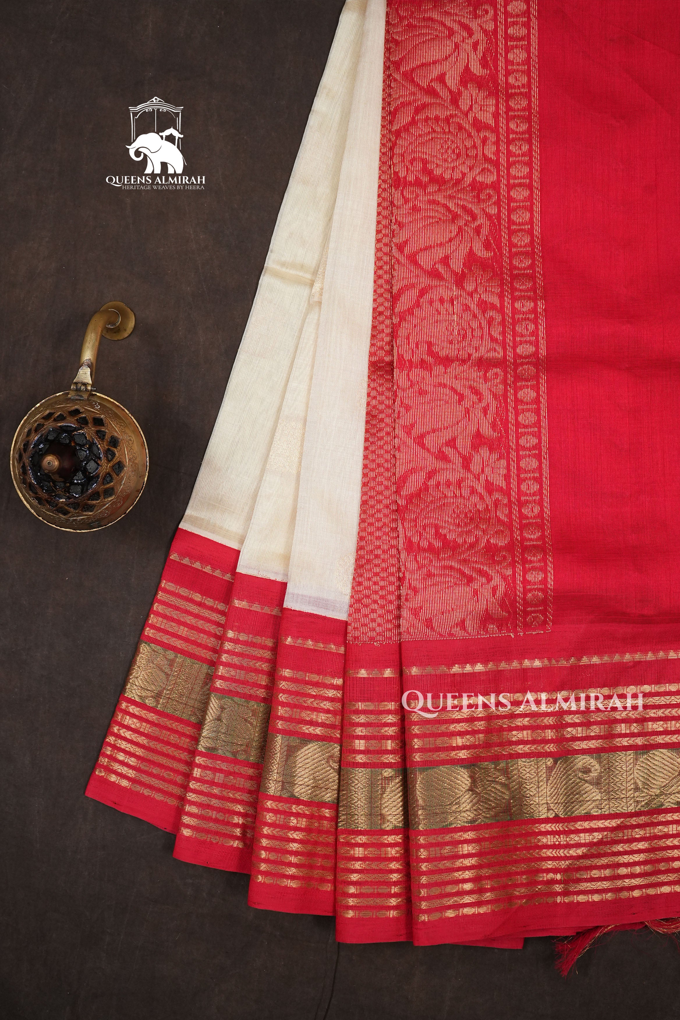 White With Red Pure Kanchi Silk Cotton Saree