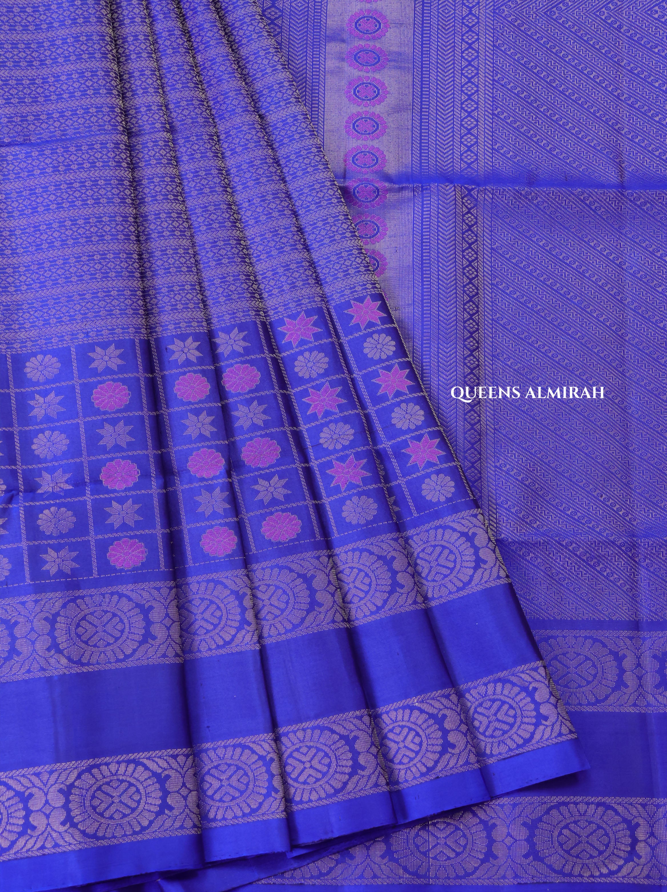 Ms Blue Athangudi Inspired Pure Soft Silk Saree