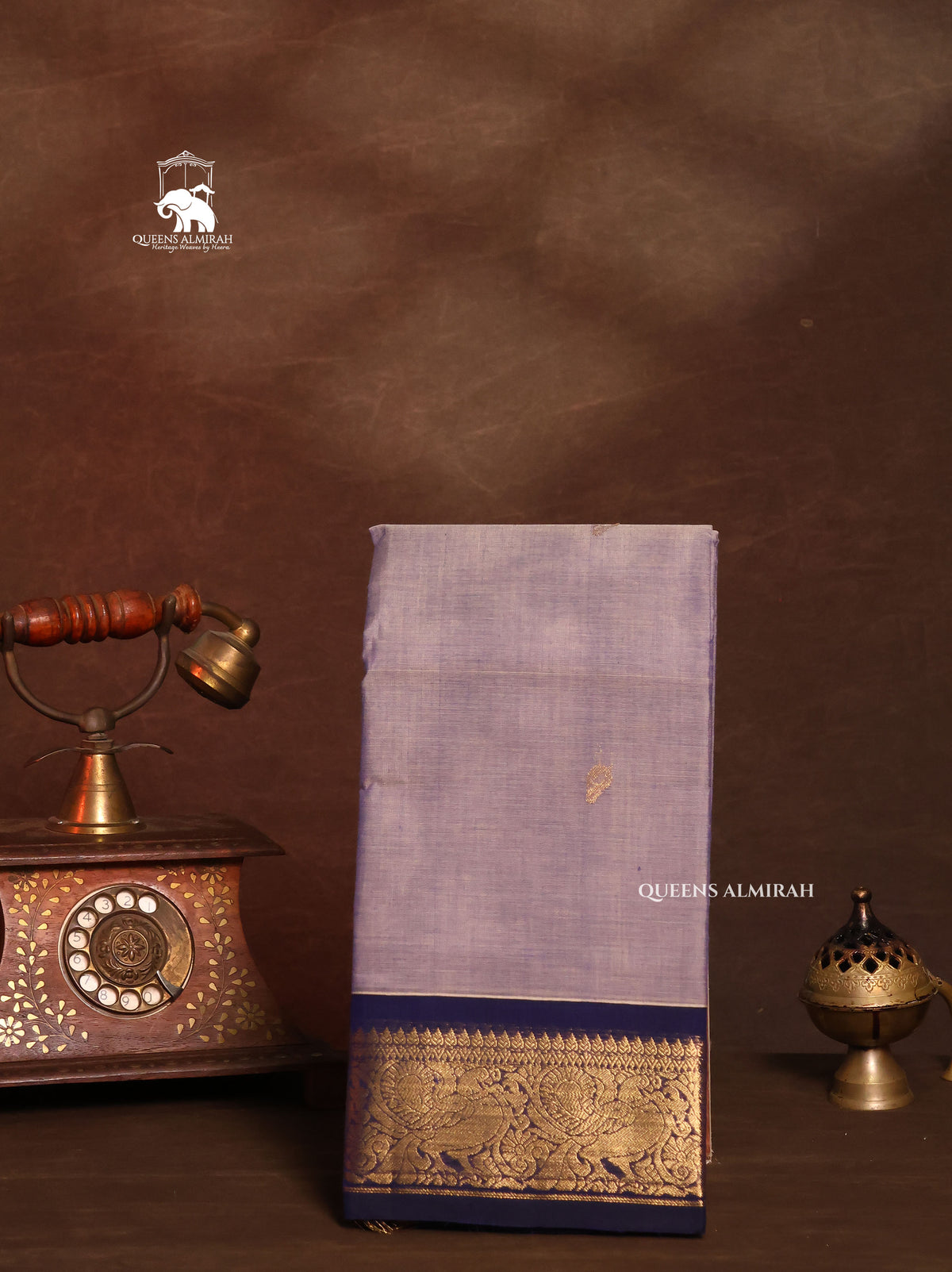 Grey With Dark Navy Blue Kanchi Cotton Saree