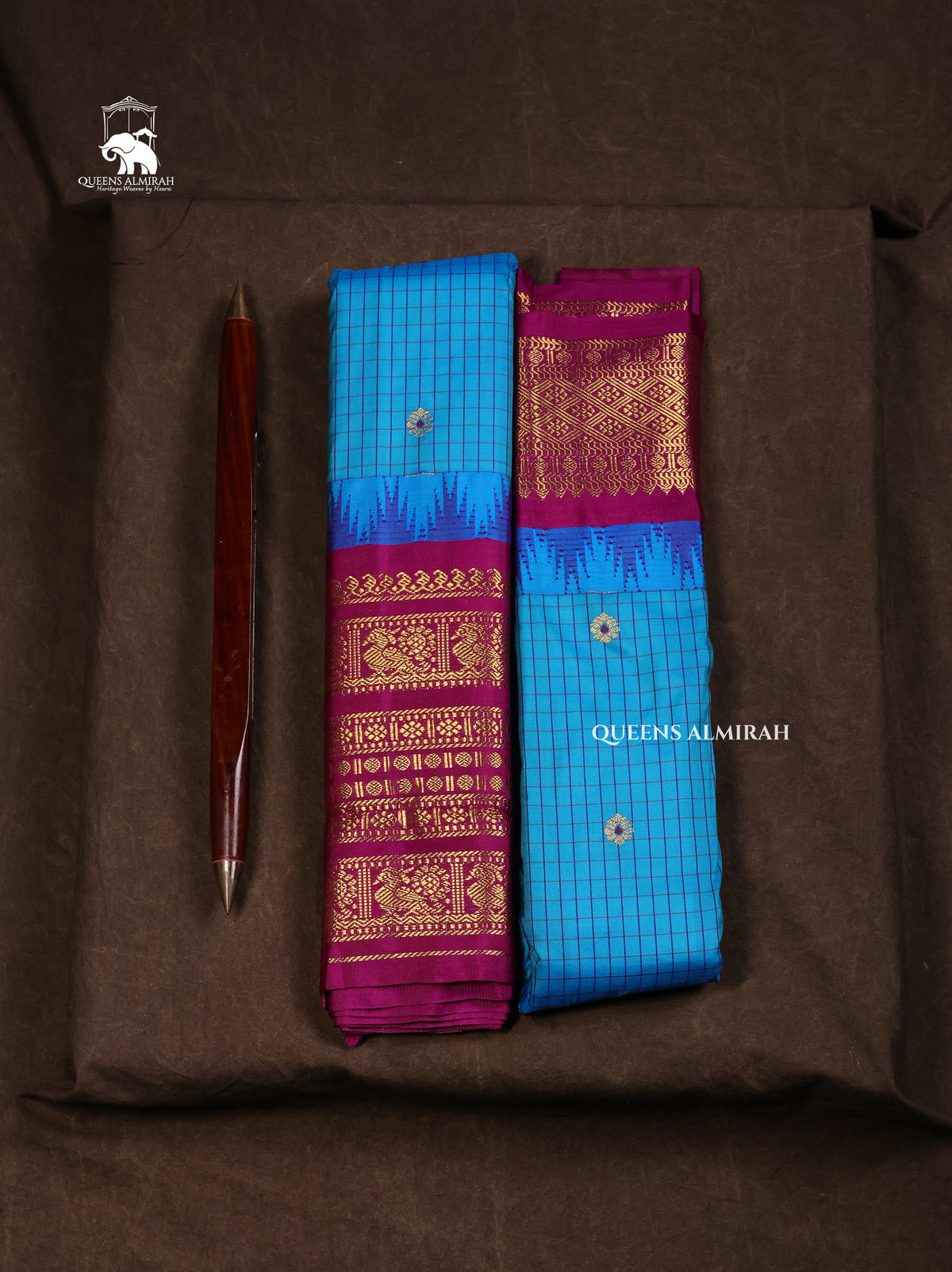 Blue Kattam With Purple Semi Gadwal Silk Saree