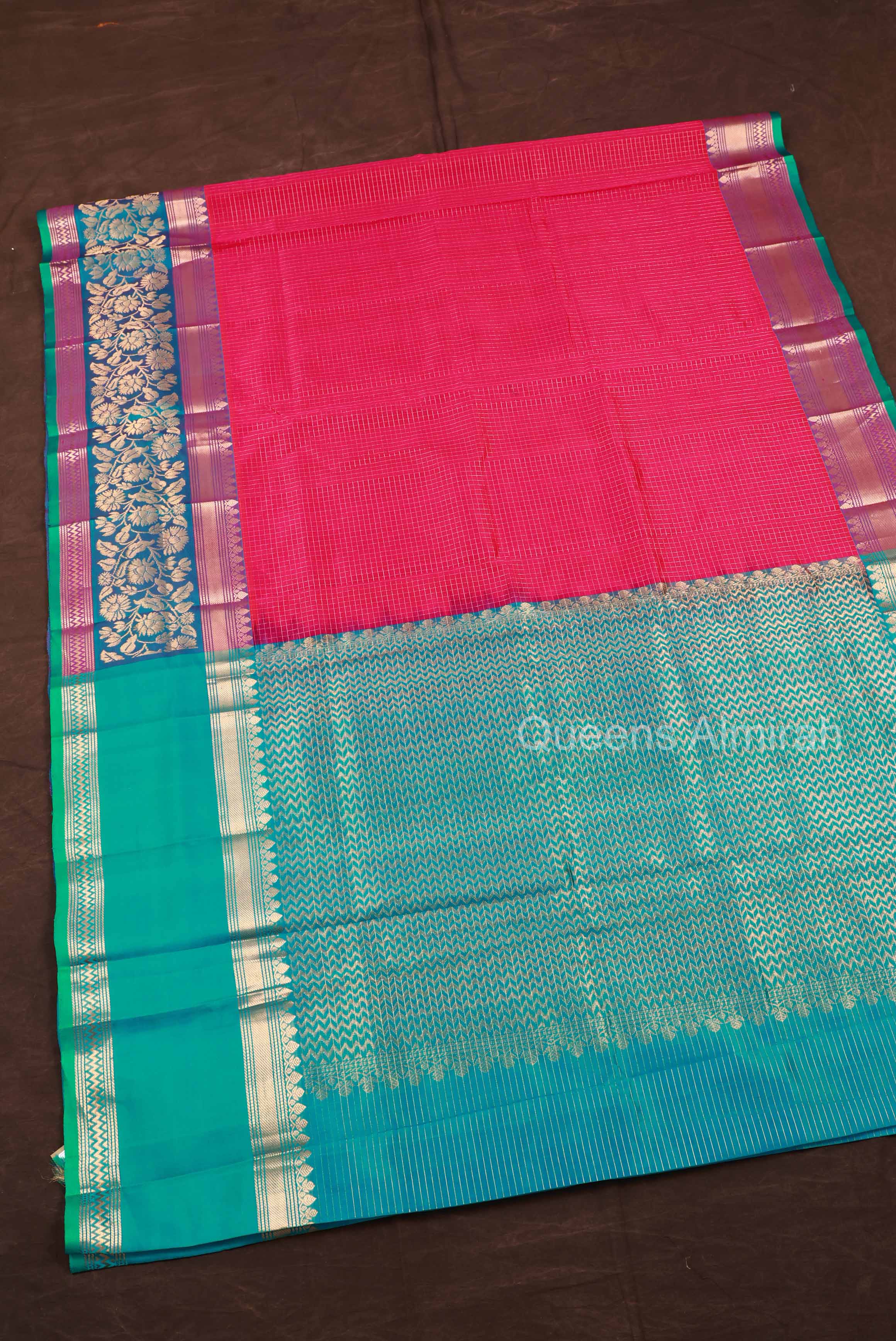 Pink With Blue Pure Silk Cotton Saree