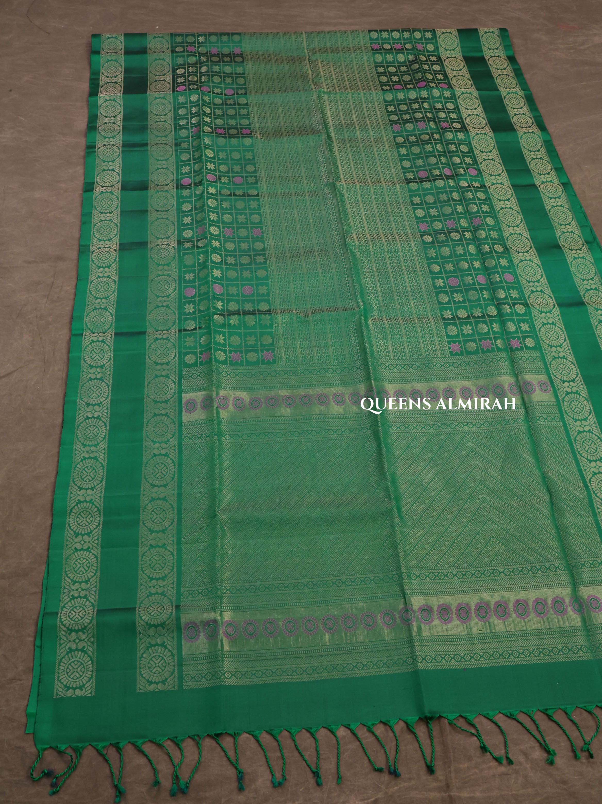 Dark Green Athangudi Inspired Pure Soft Silk Saree