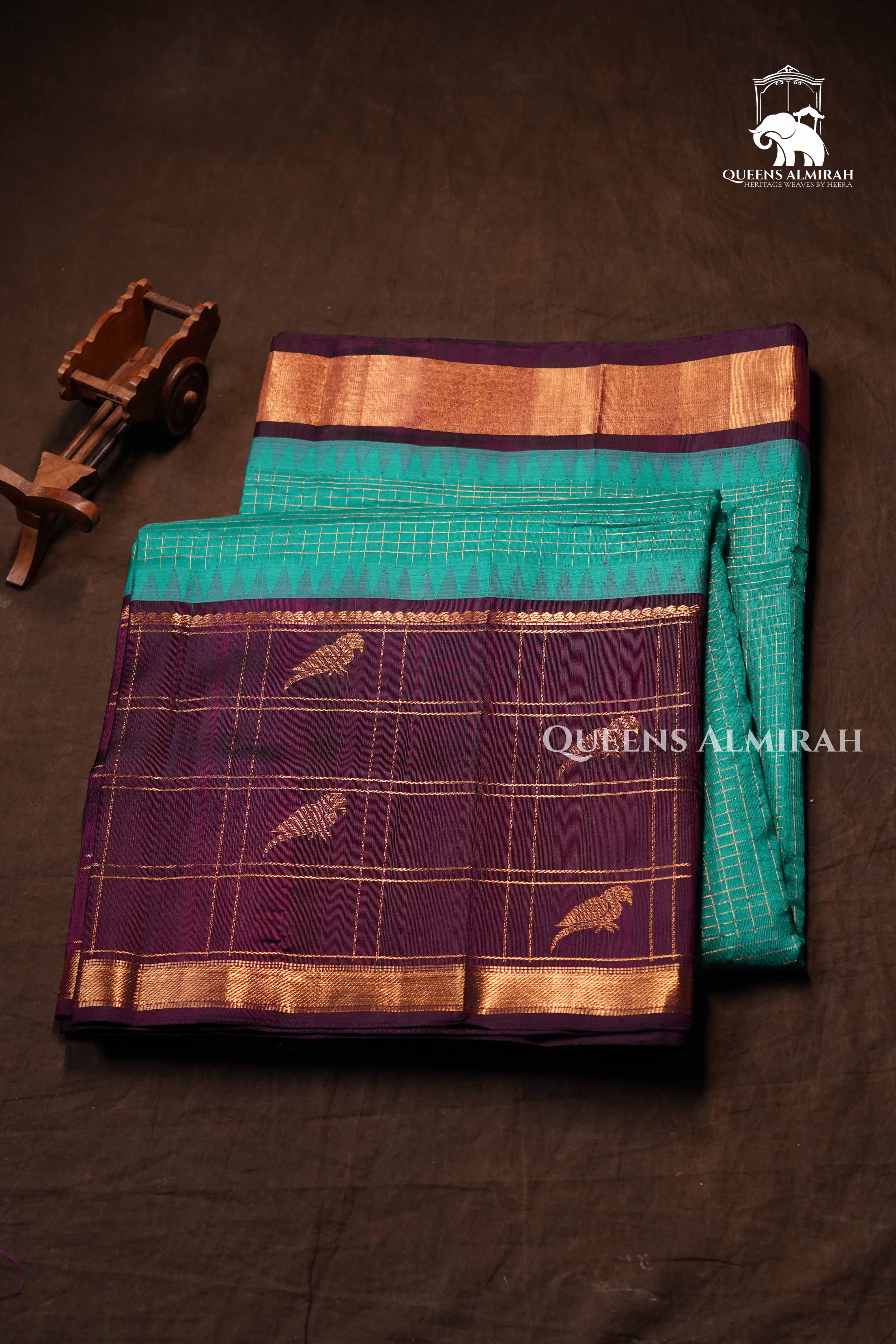 Sea Blue With Cocoa Bean Pure Kanchi Silk Cotton Saree