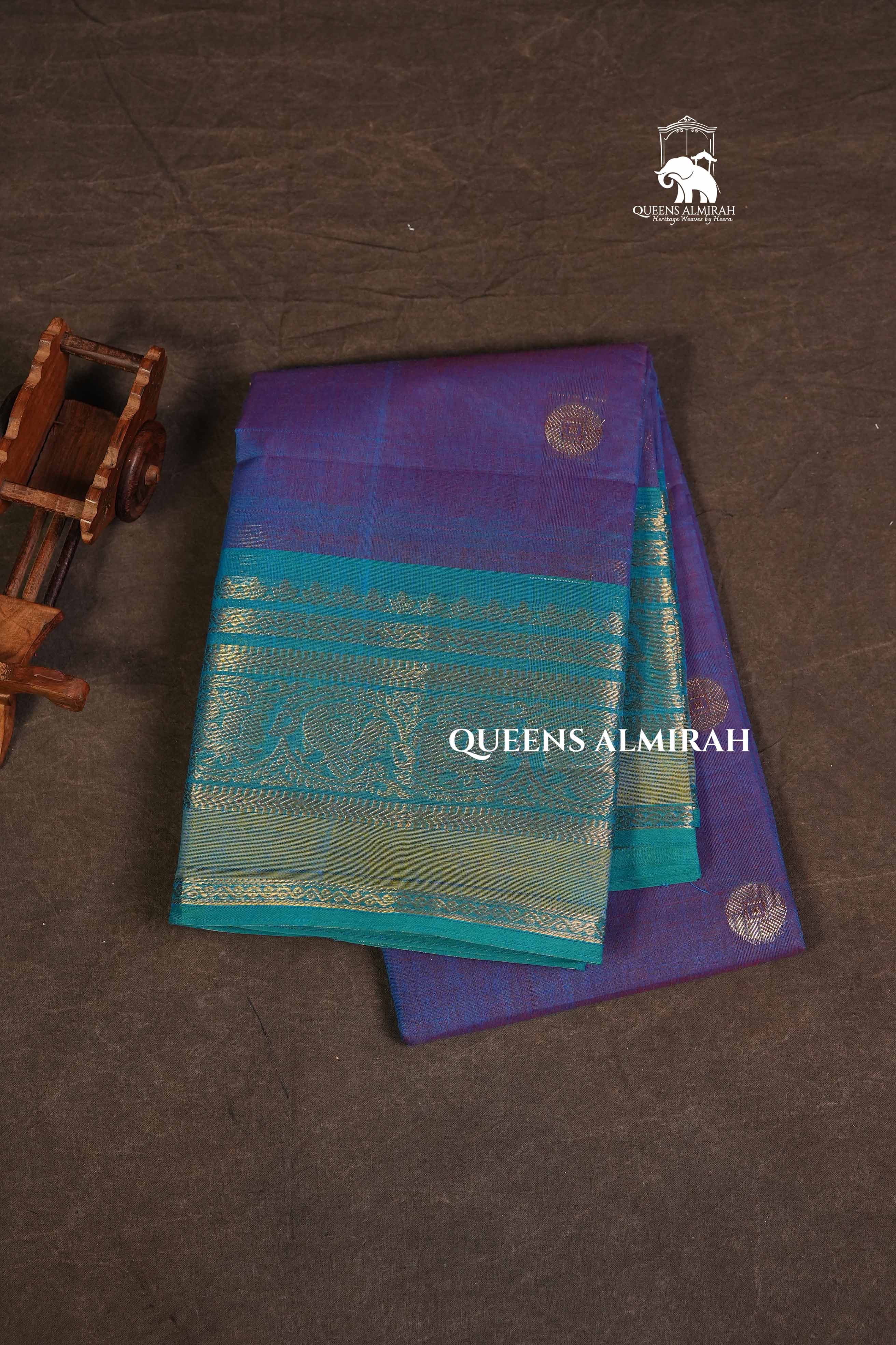 Purple With Blue  Kanchi Cotton Saree