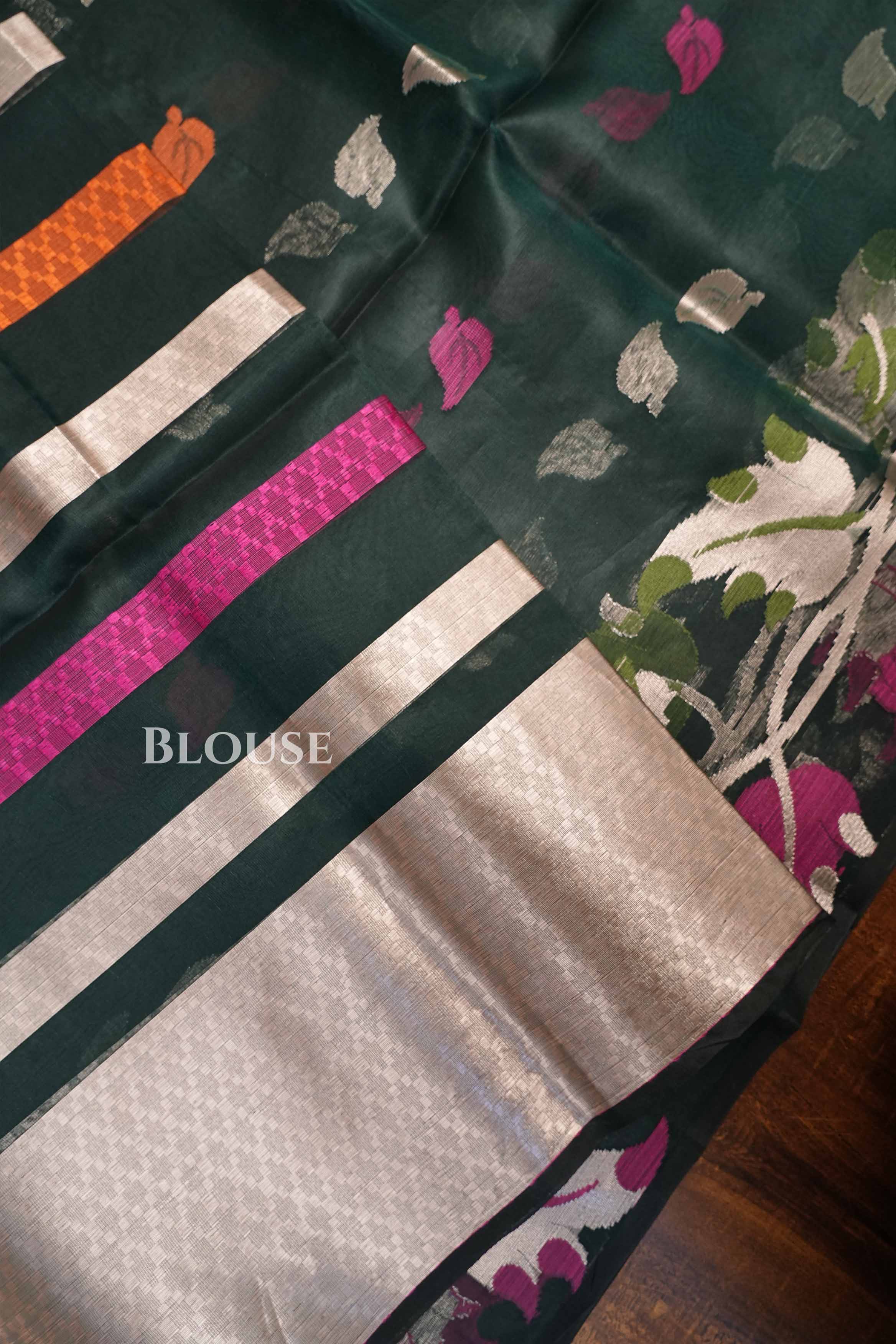 Dark Green Muslin Jamdani Saree