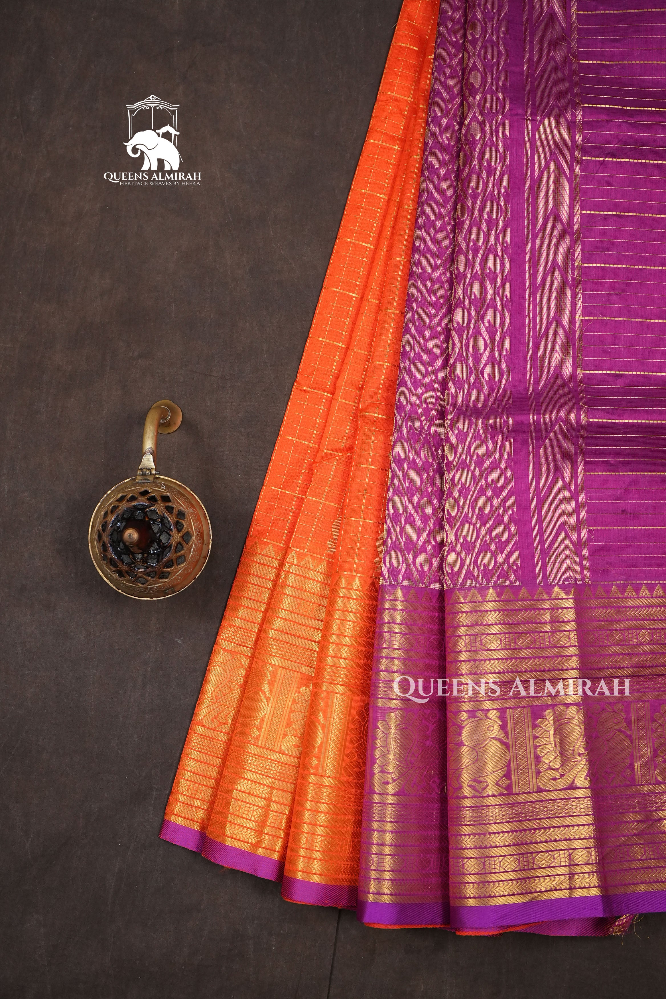 Orange With Purple Pure Kanchi Silk Cotton Saree