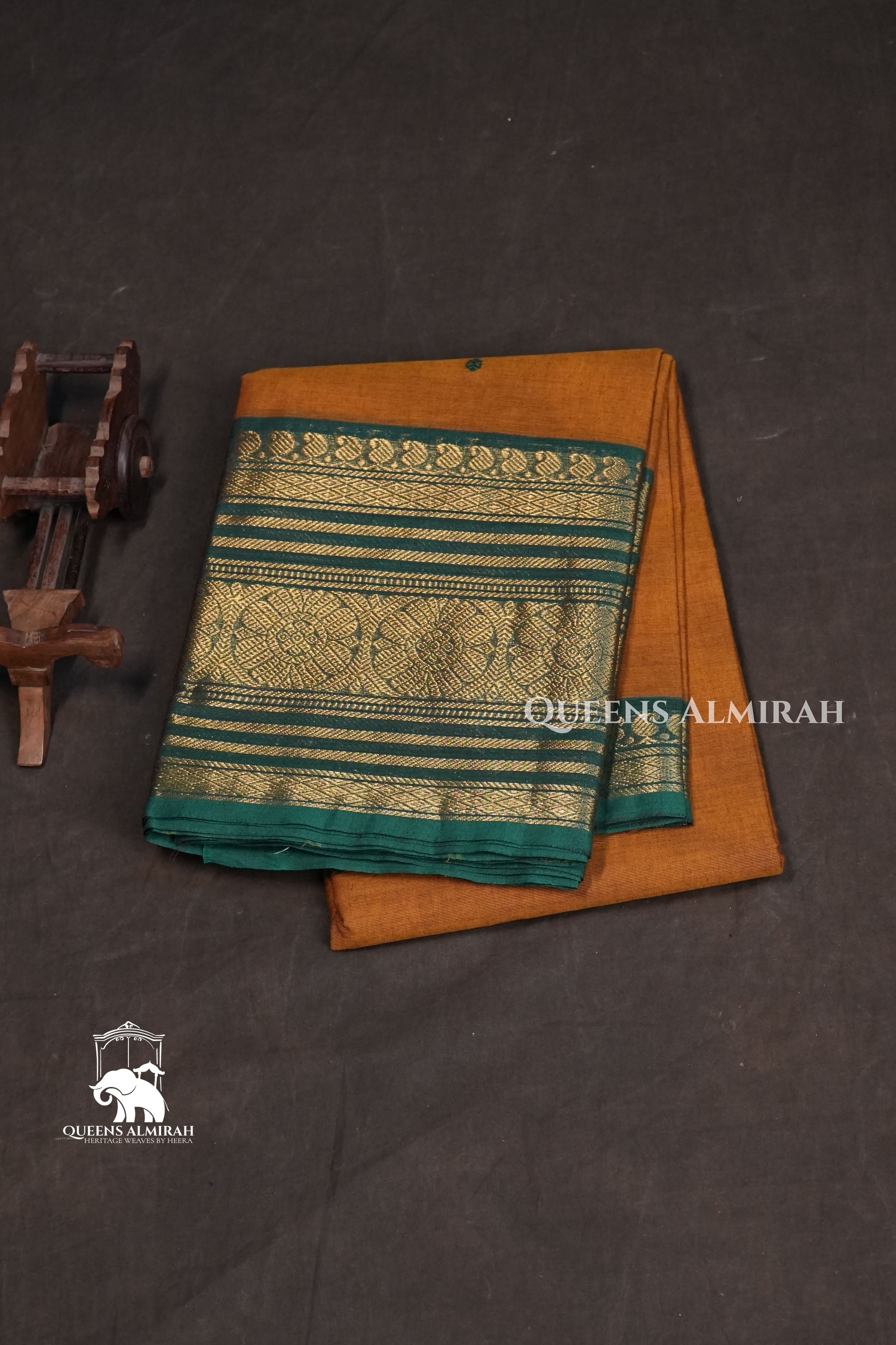 Orange with Green Kanchi Cotton Saree