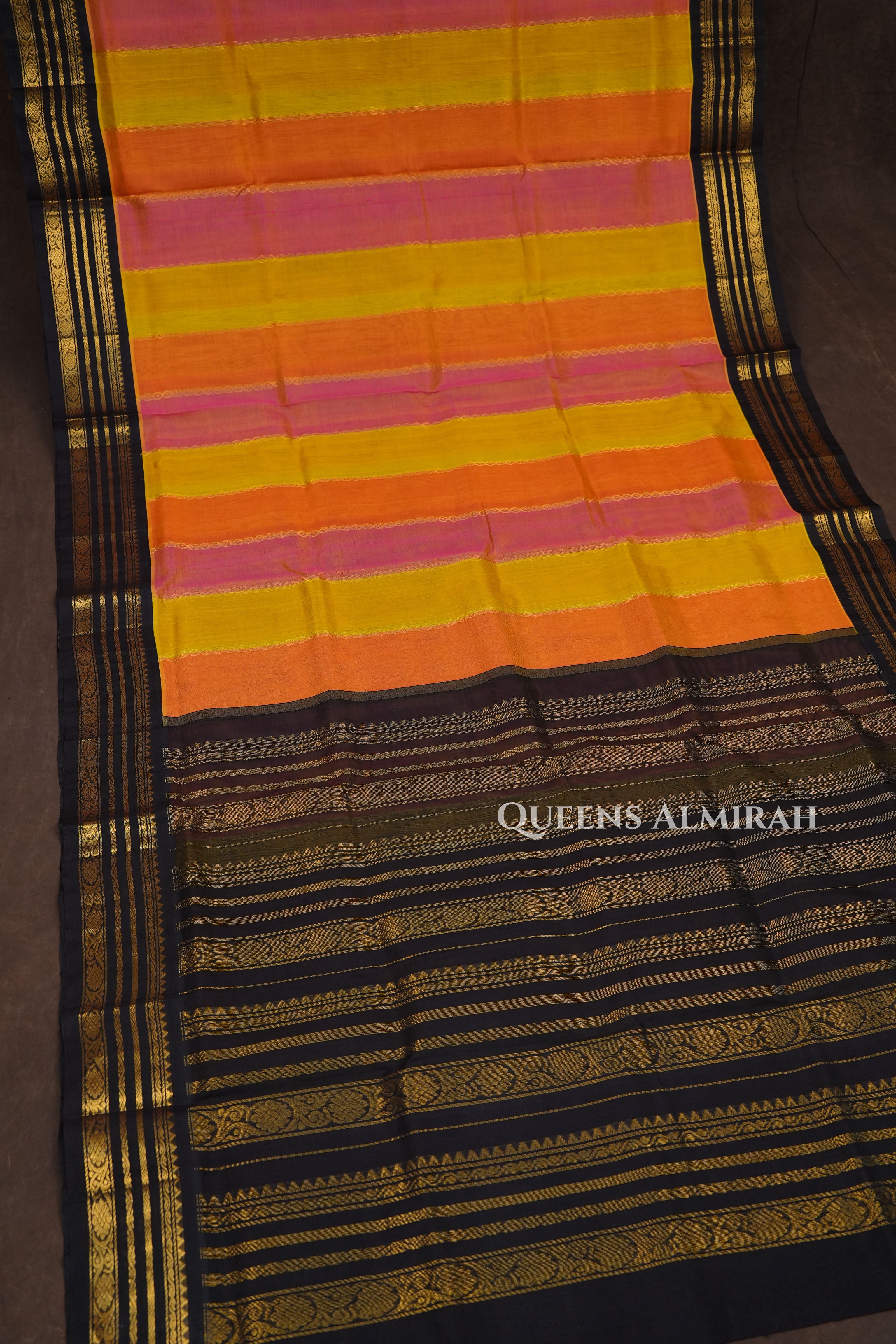 Multi Color With Black Varisapet Border Pure Silk Cotton Saree