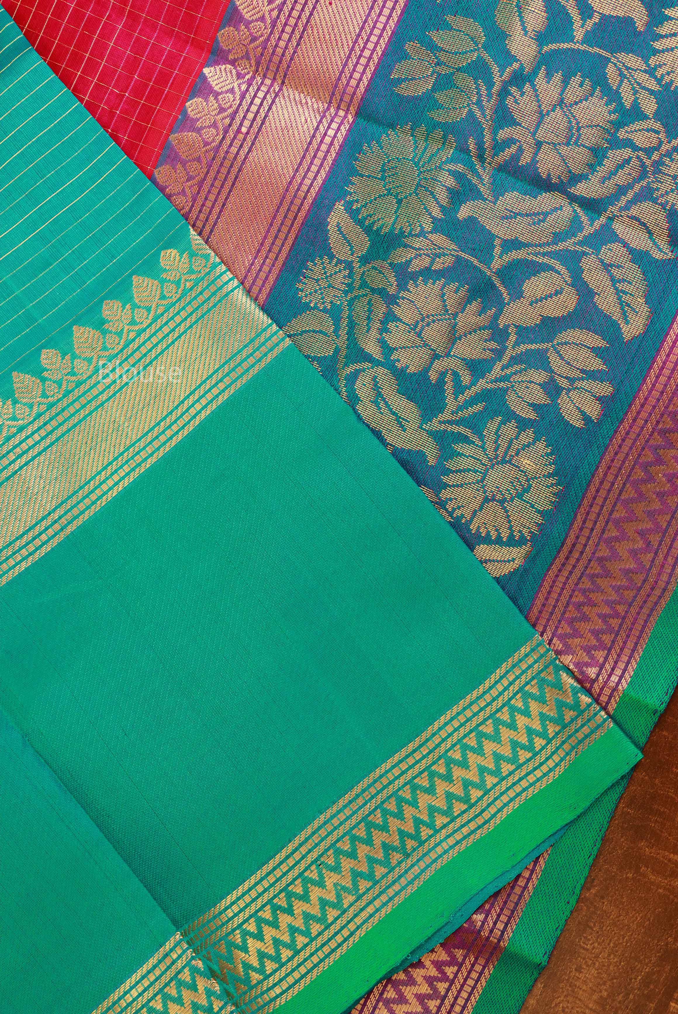 Pink With Blue Pure Silk Cotton Saree