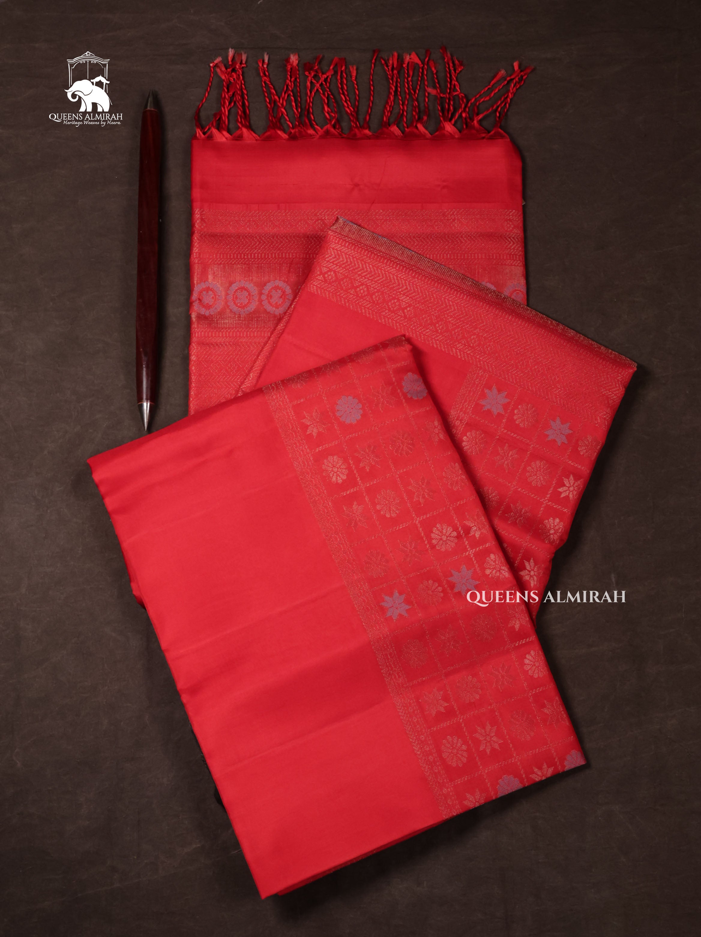 Red Athangudi Inspired Pure Soft Silk Saree