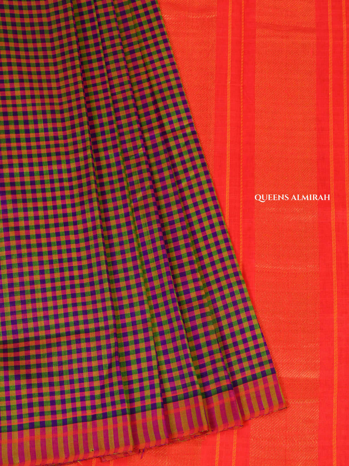 Multi Kattam With Red Border Pure Silk Cotton Saree