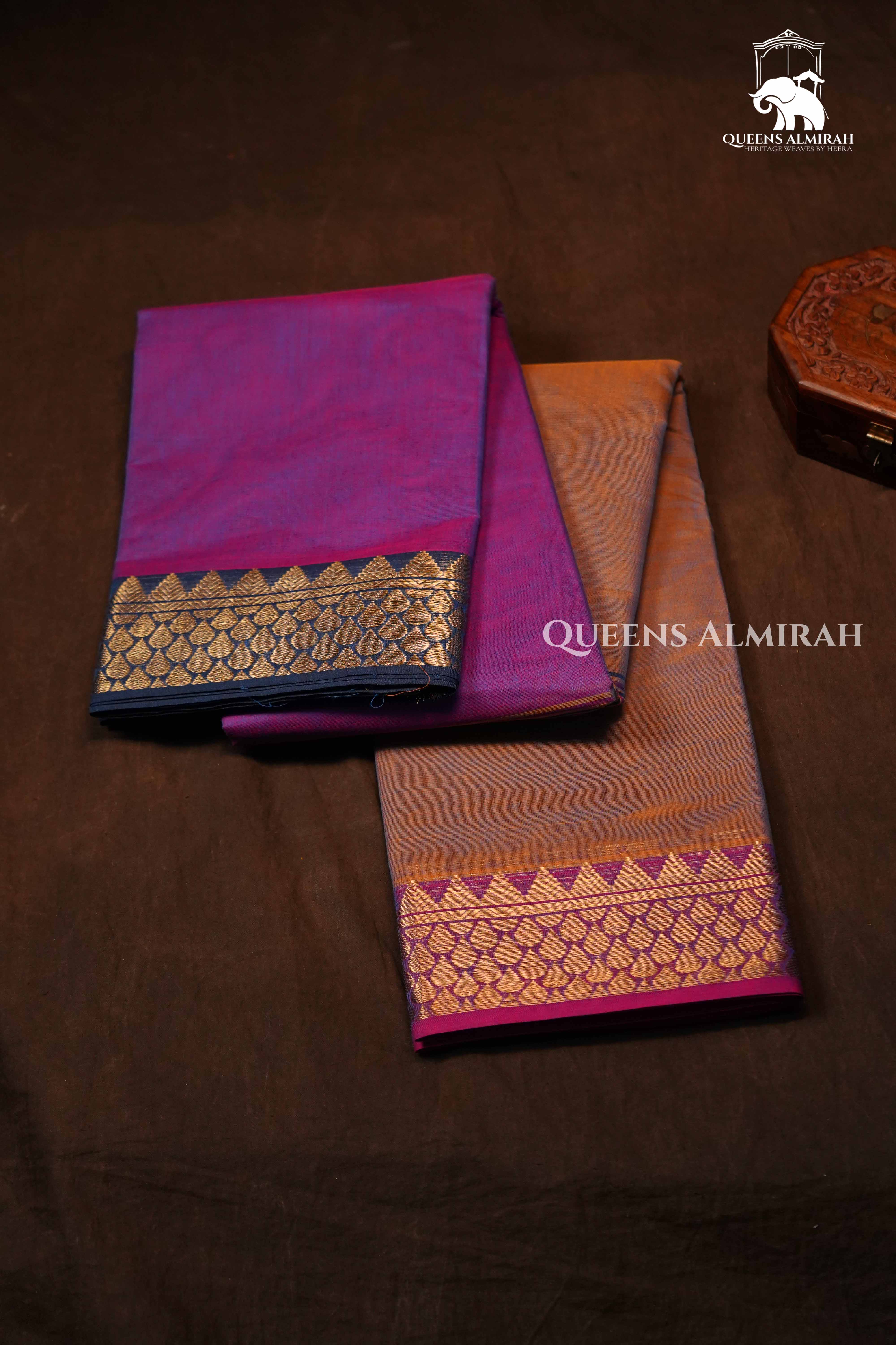 Purple With Brown Chettinad Cotton Saree