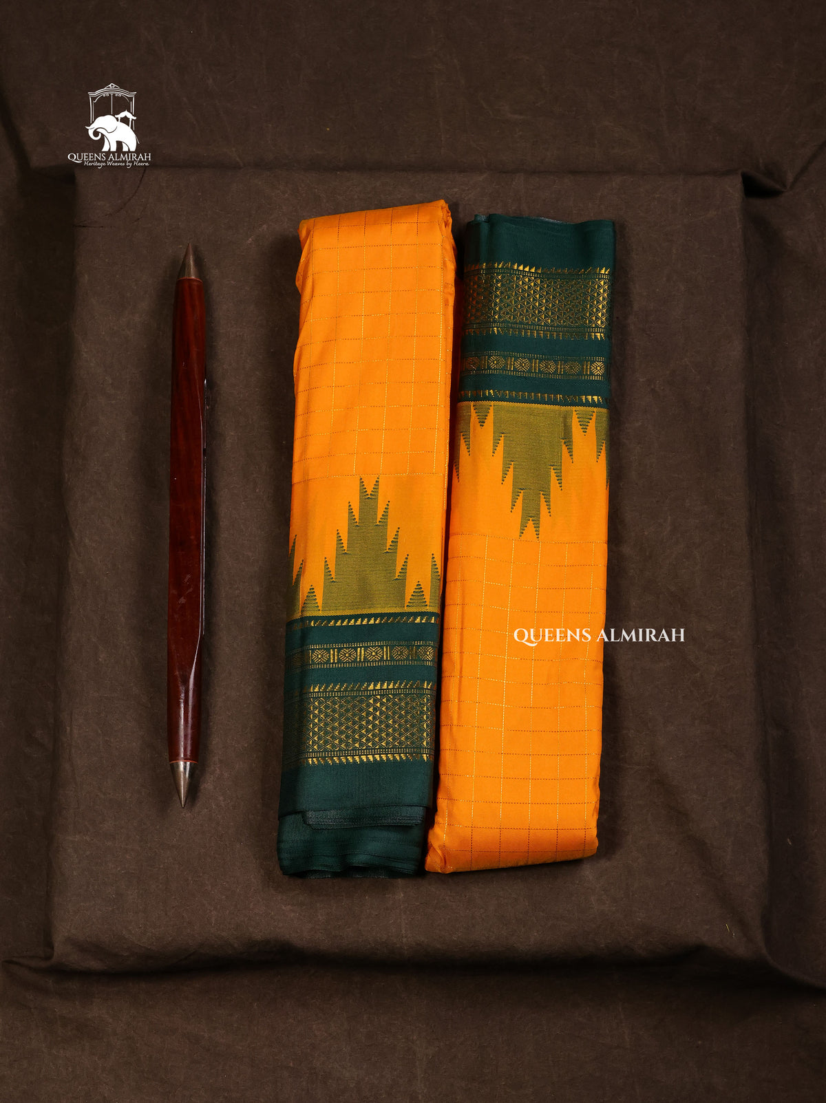 Yellow With Green Green Semi Gadwal Silk Saree