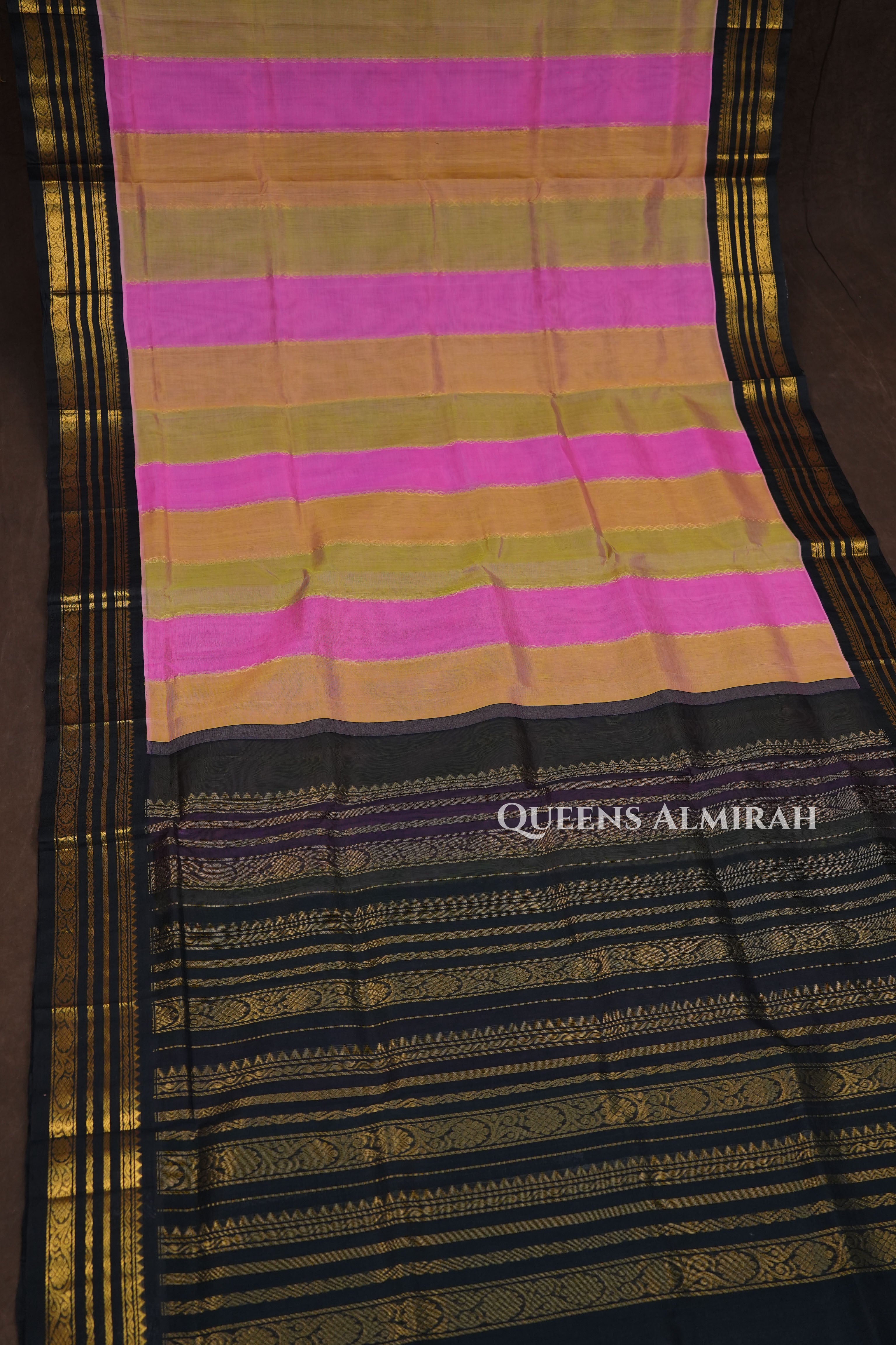 Multi Color With Black Border Pure Silk Cotton Saree