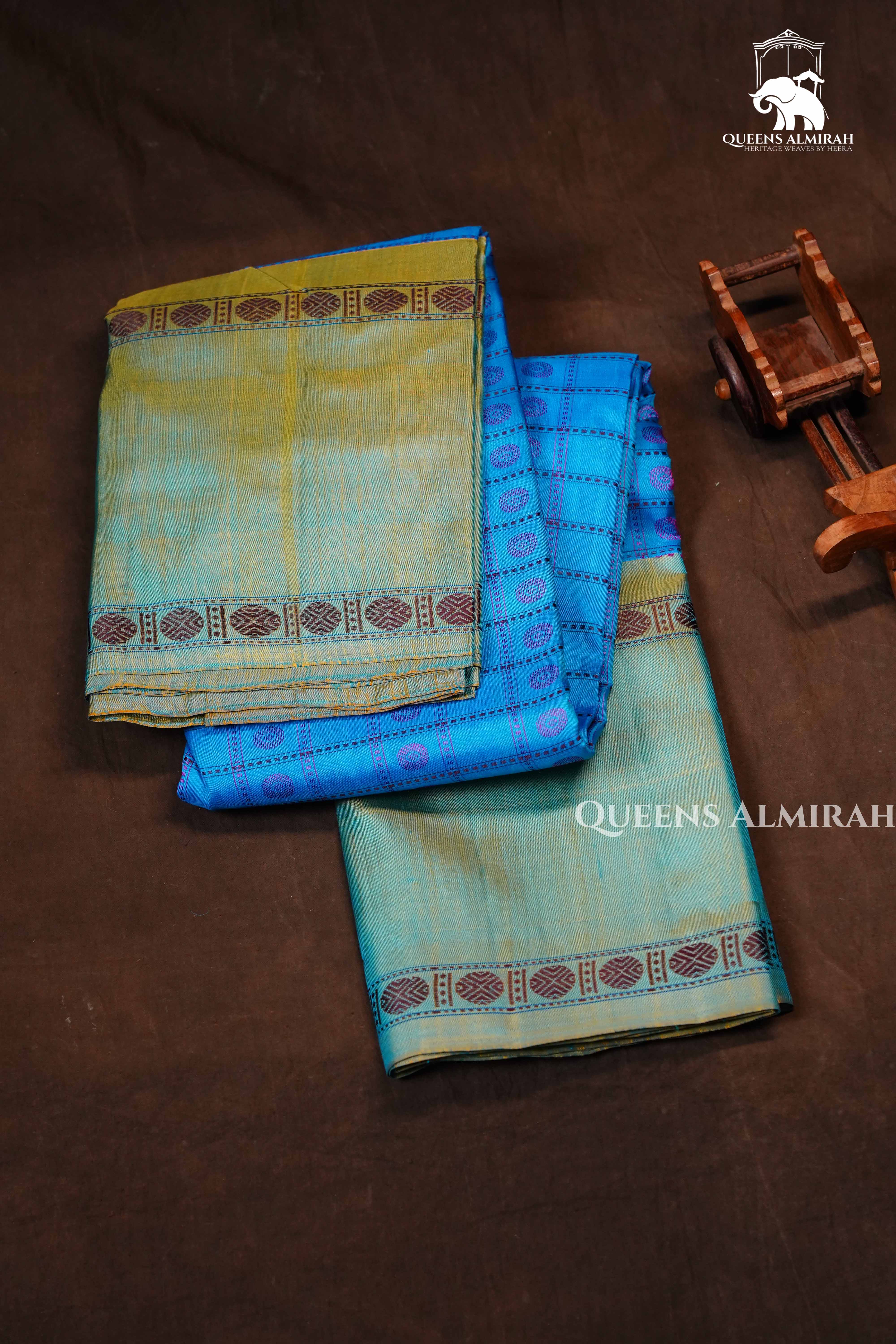 Sea Blue With Dual Shade Green Pure Kanchivaram Silk Saree