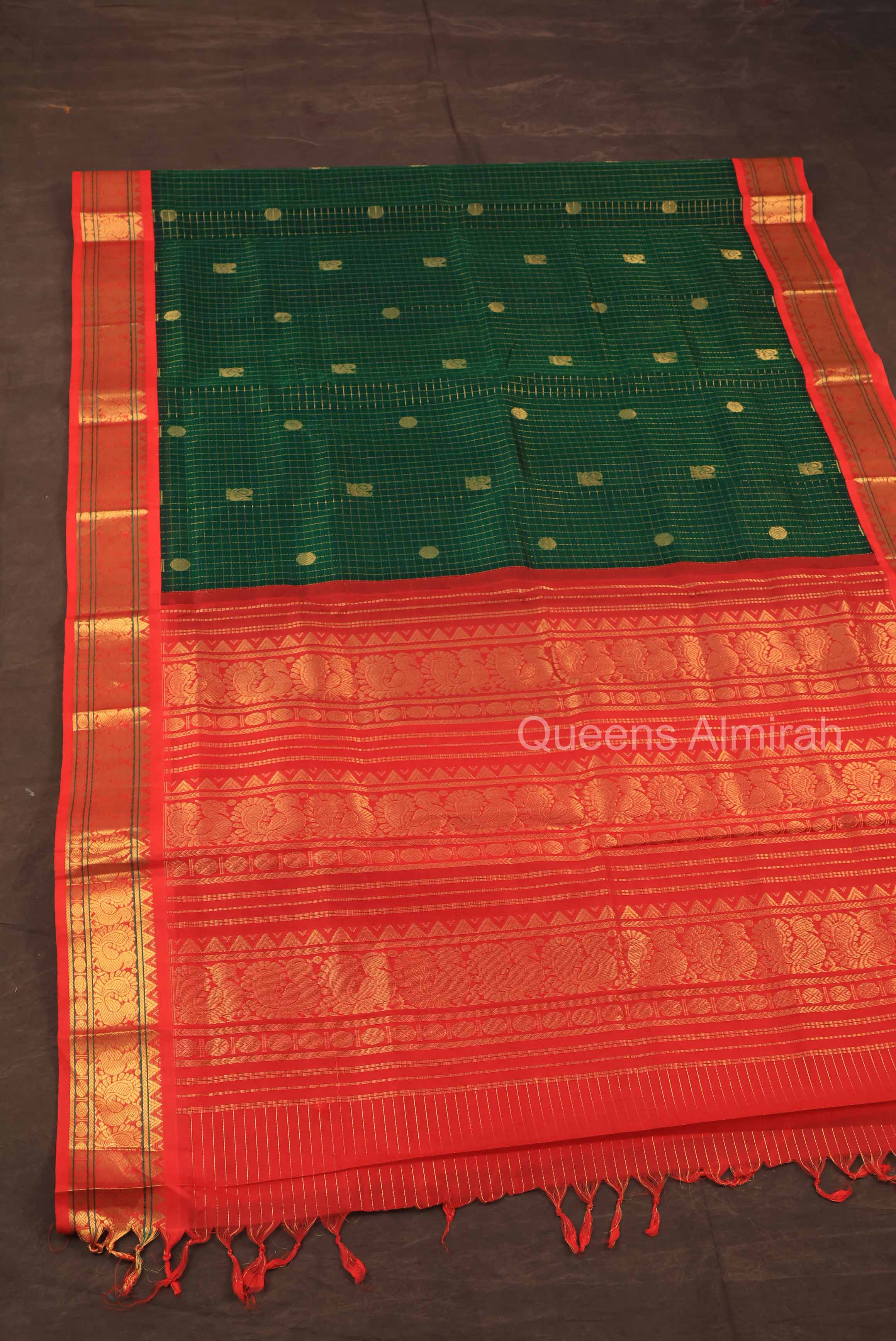 Dark Green With Red  Pure Kanchi Silk Cotton Saree