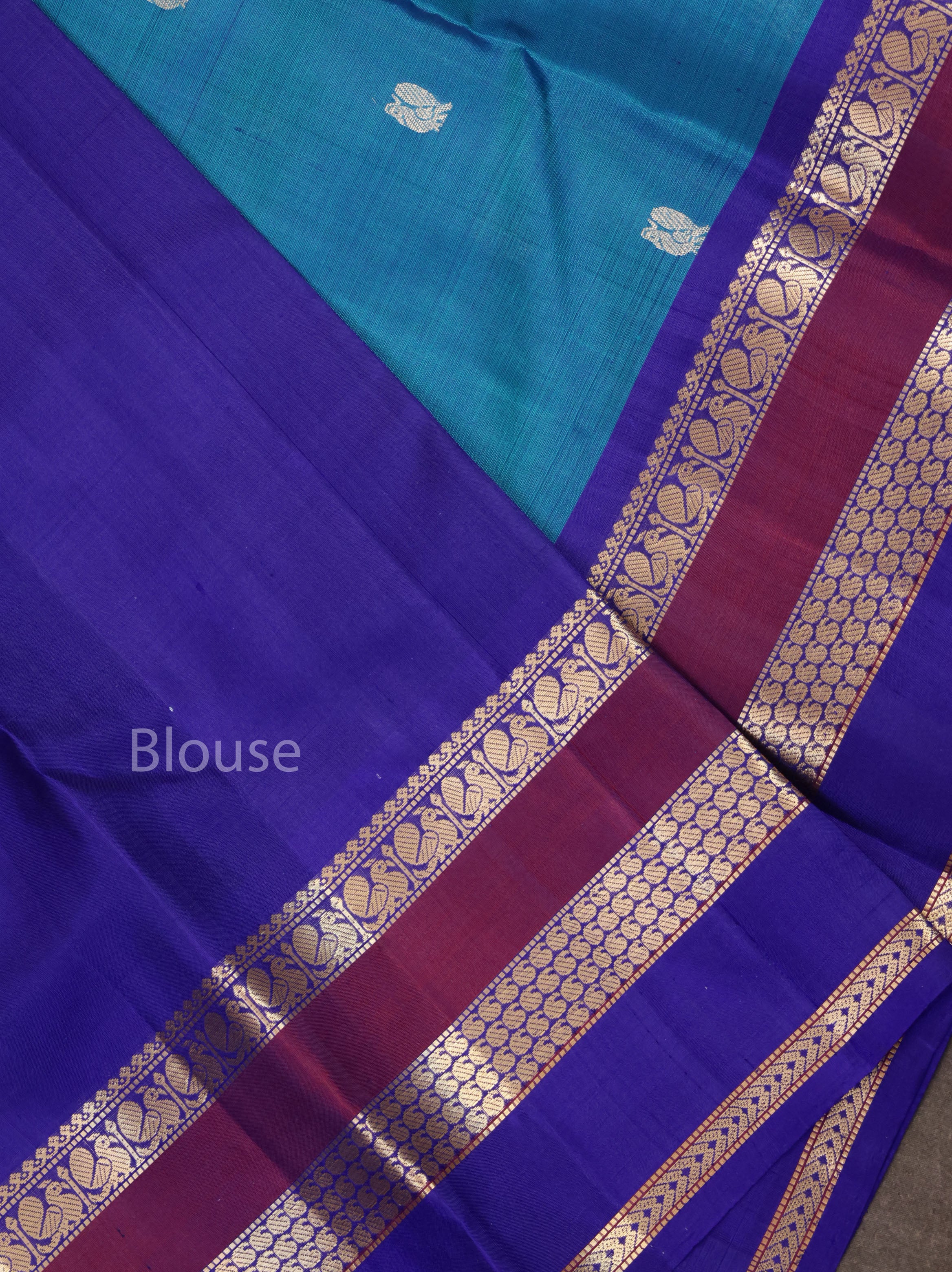 Peacock Blue With Violet Pure Kanchivaram Silk Saree