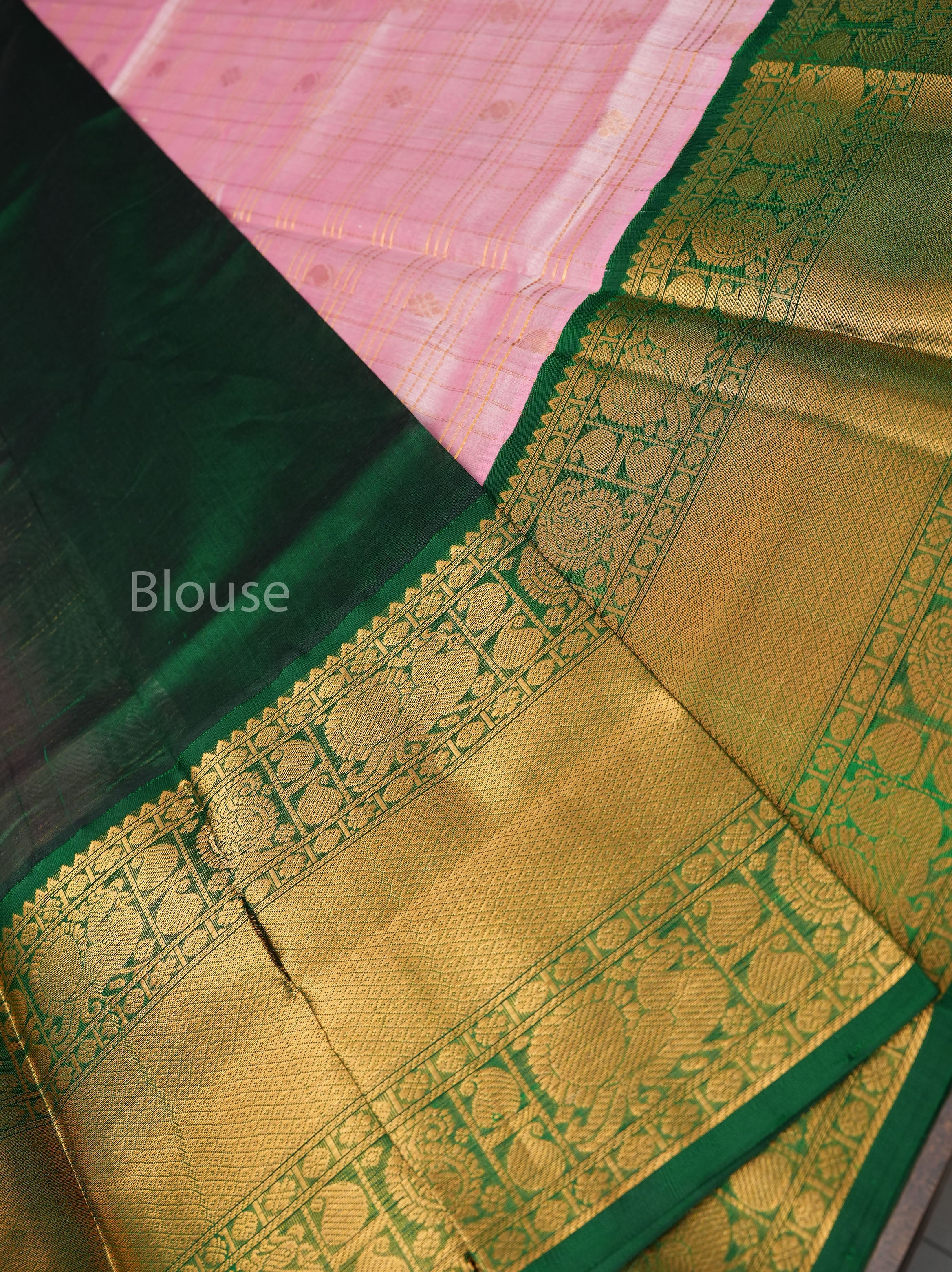 Lotus Pink With Leaf Green Pure Silk Cotton Saree