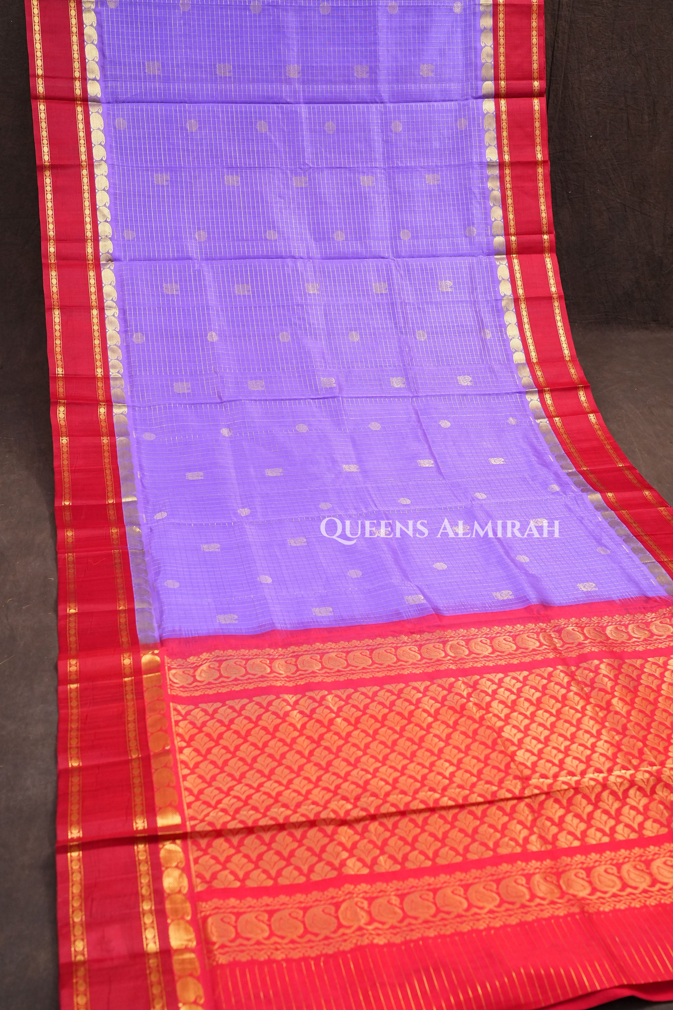 Lavender Kattam With Red Pure Kanchi Silk Cotton Saree