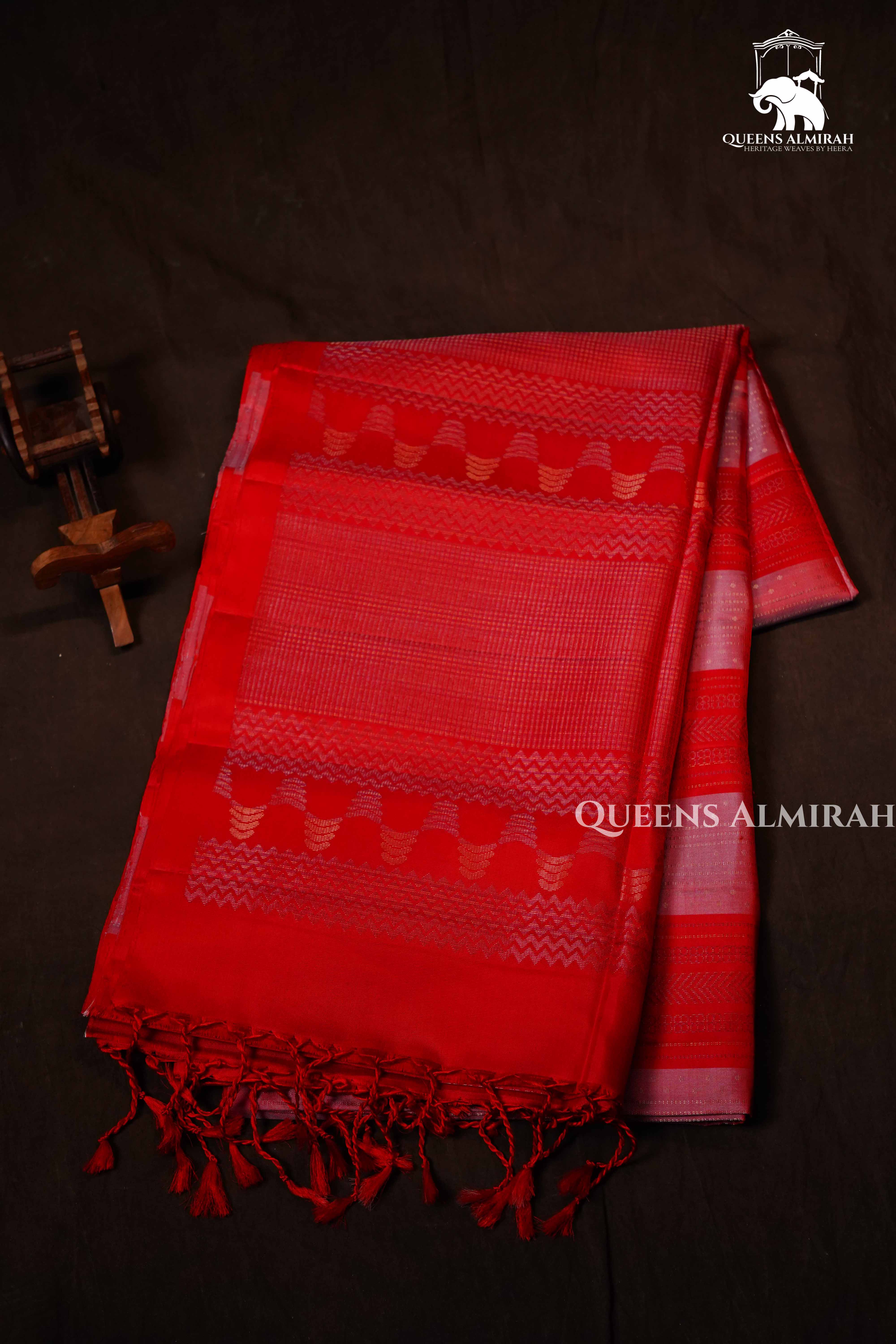 Cherry Red Pure Soft Silk Saree