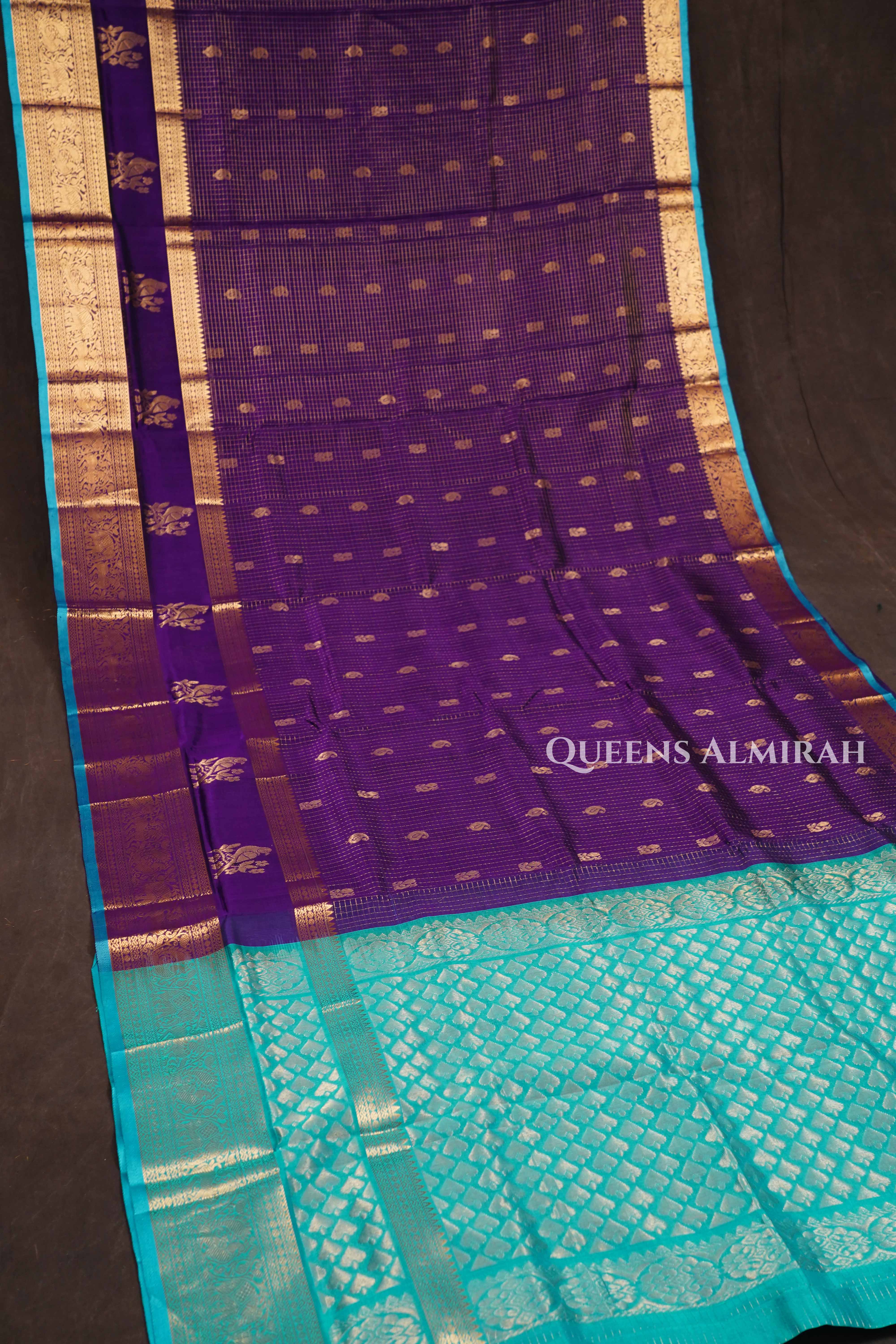 Purple With Blue Pure Silk Cotton Saree