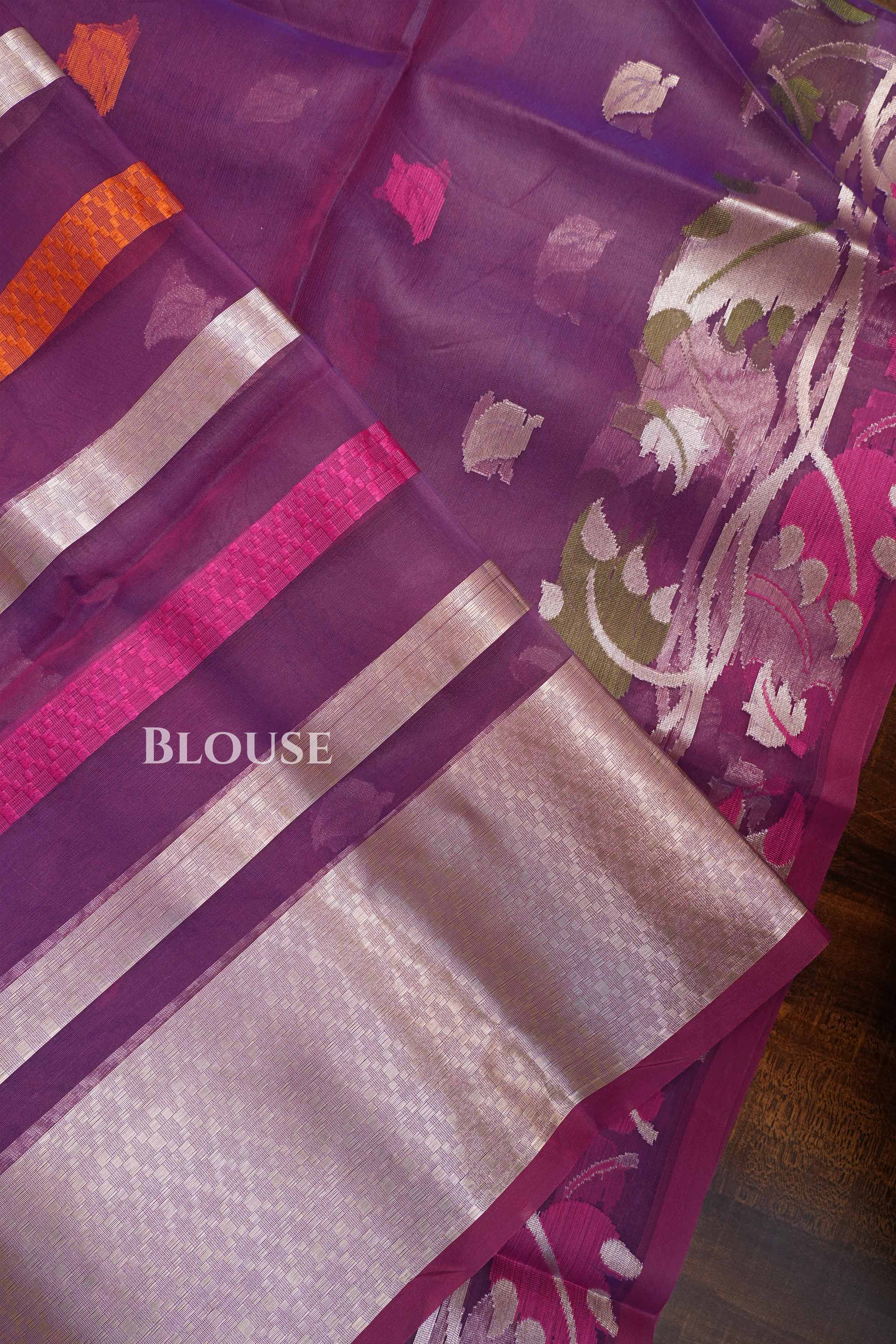 Purple Muslin Jamdani Saree