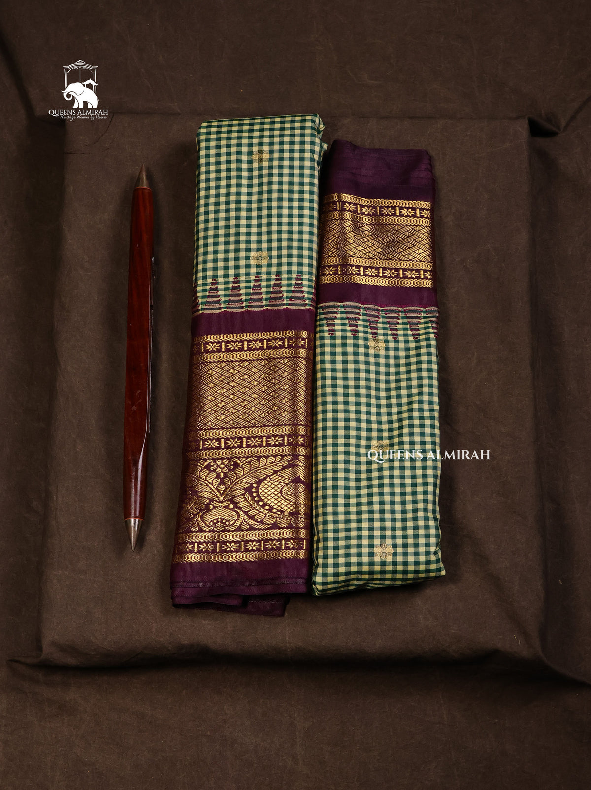 Green Kattam With Brown Semi Gadwal Silk Saree