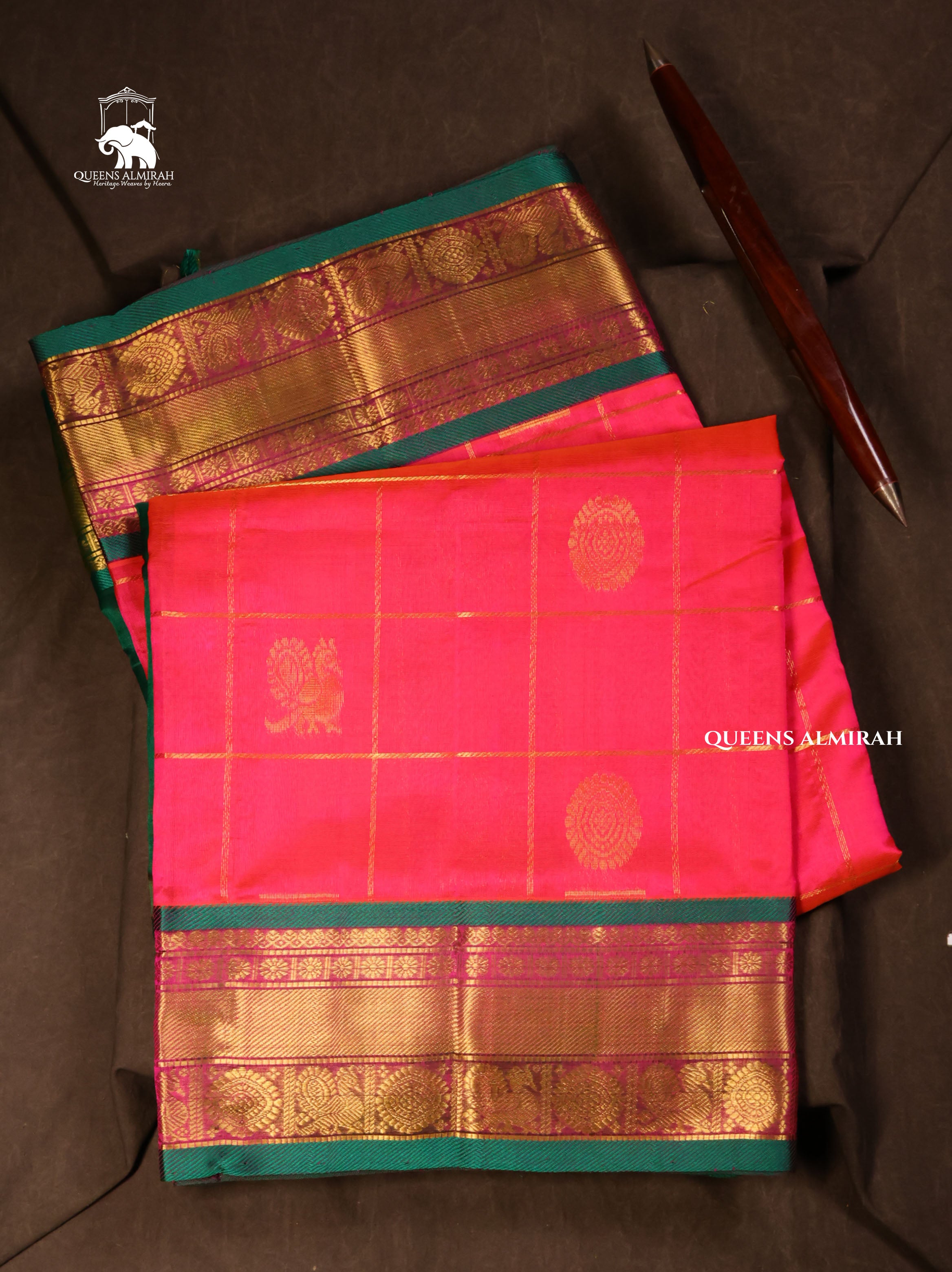 Rani Pink With Green Pure Silk Cotton Saree