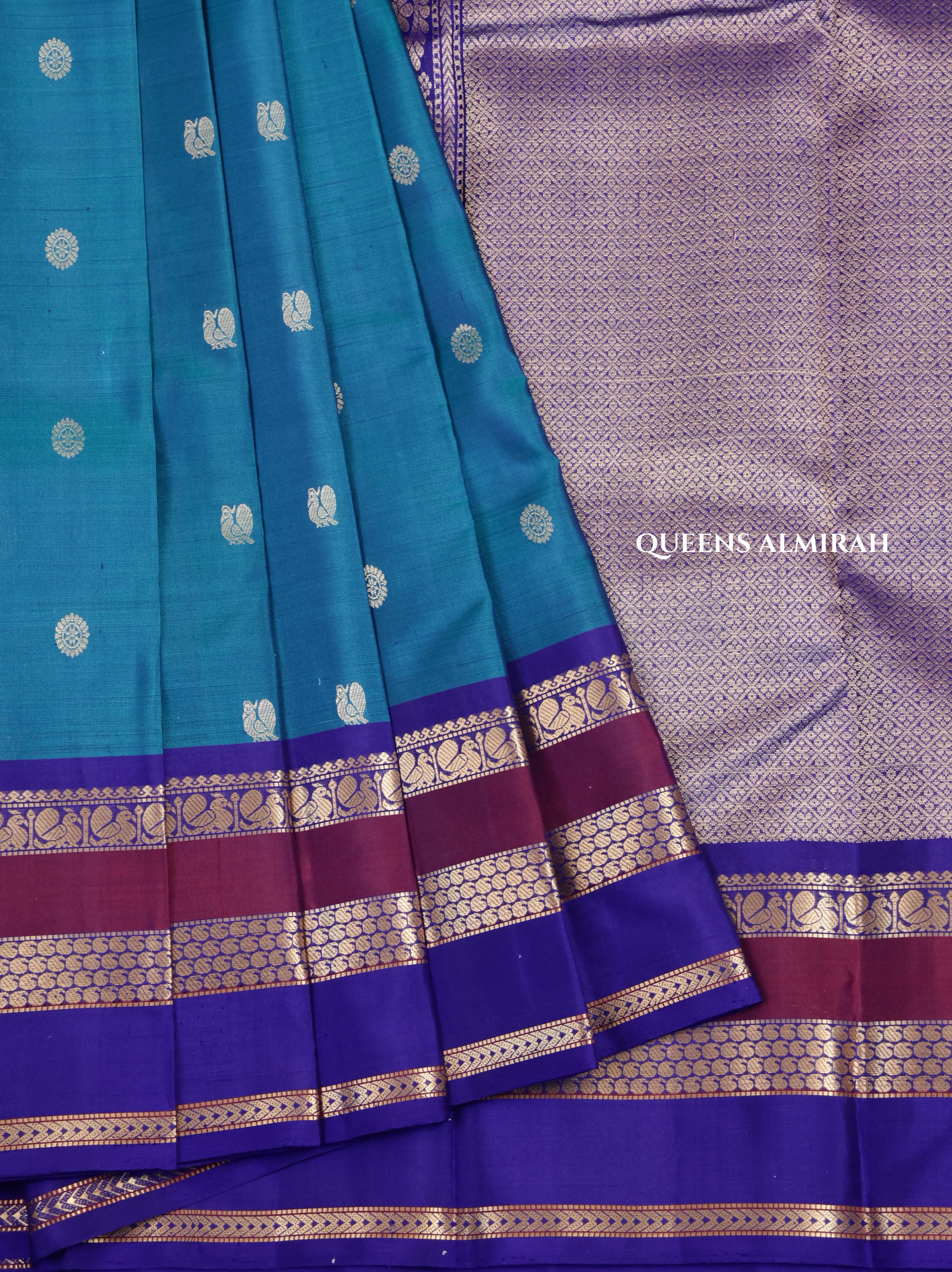 Peacock Blue With Violet Pure Kanchivaram Silk Saree