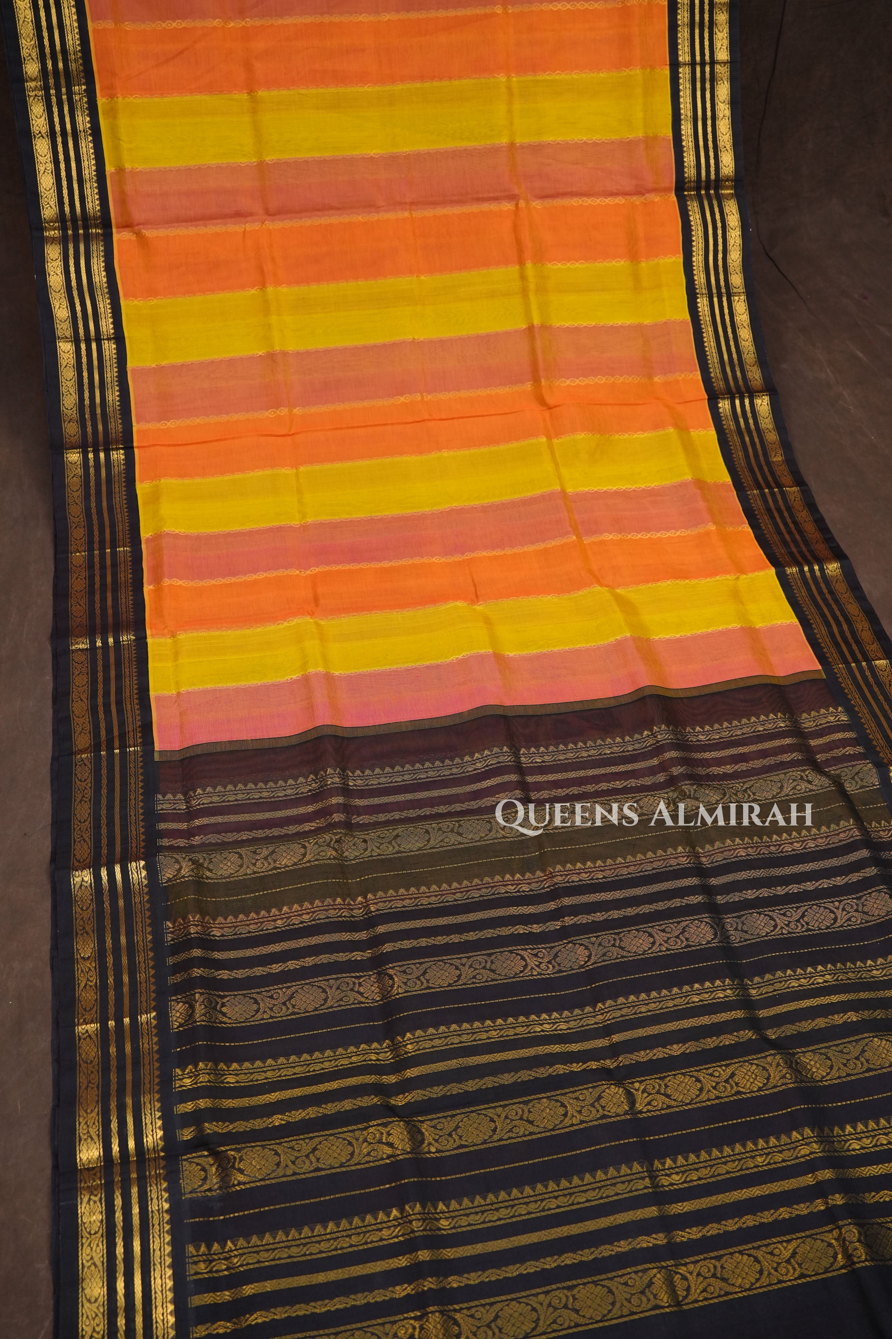 Multi Color With Black Varisapet Border Pure Silk Cotton Saree