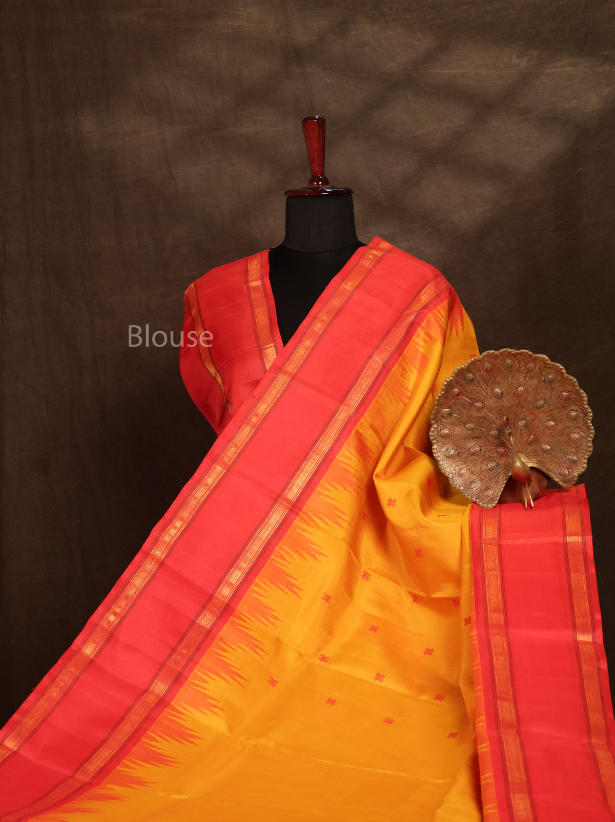 Yellow With Red Pure Kanchivaram Silk Saree