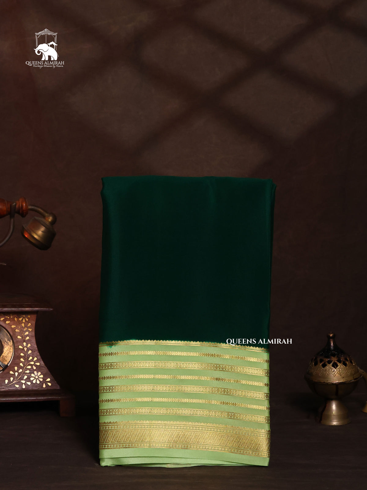 Dark Green With Mint Green Mysore Silk Saree