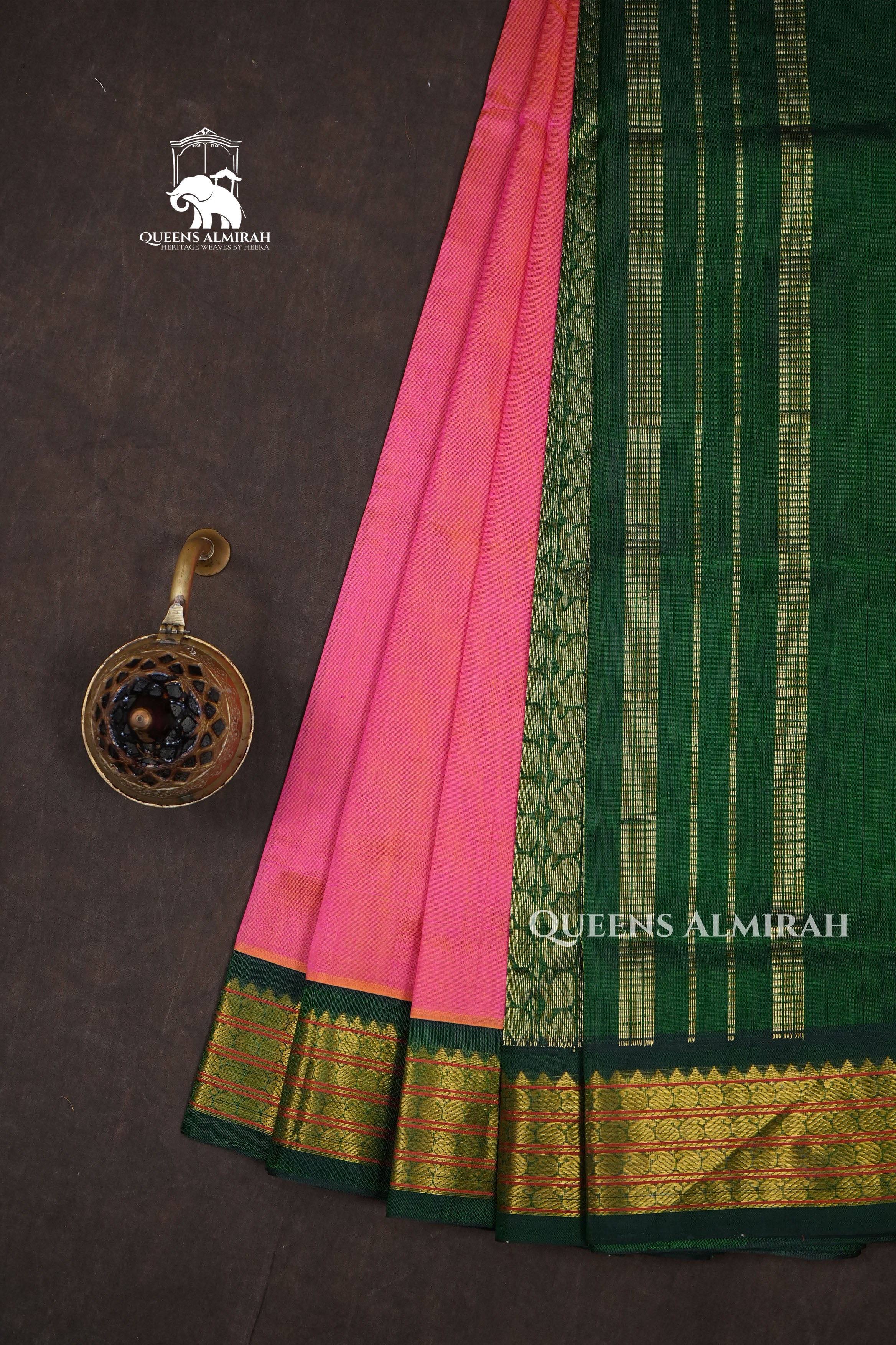 Pink With Green Pure Kanchi Silk Cotton Saree